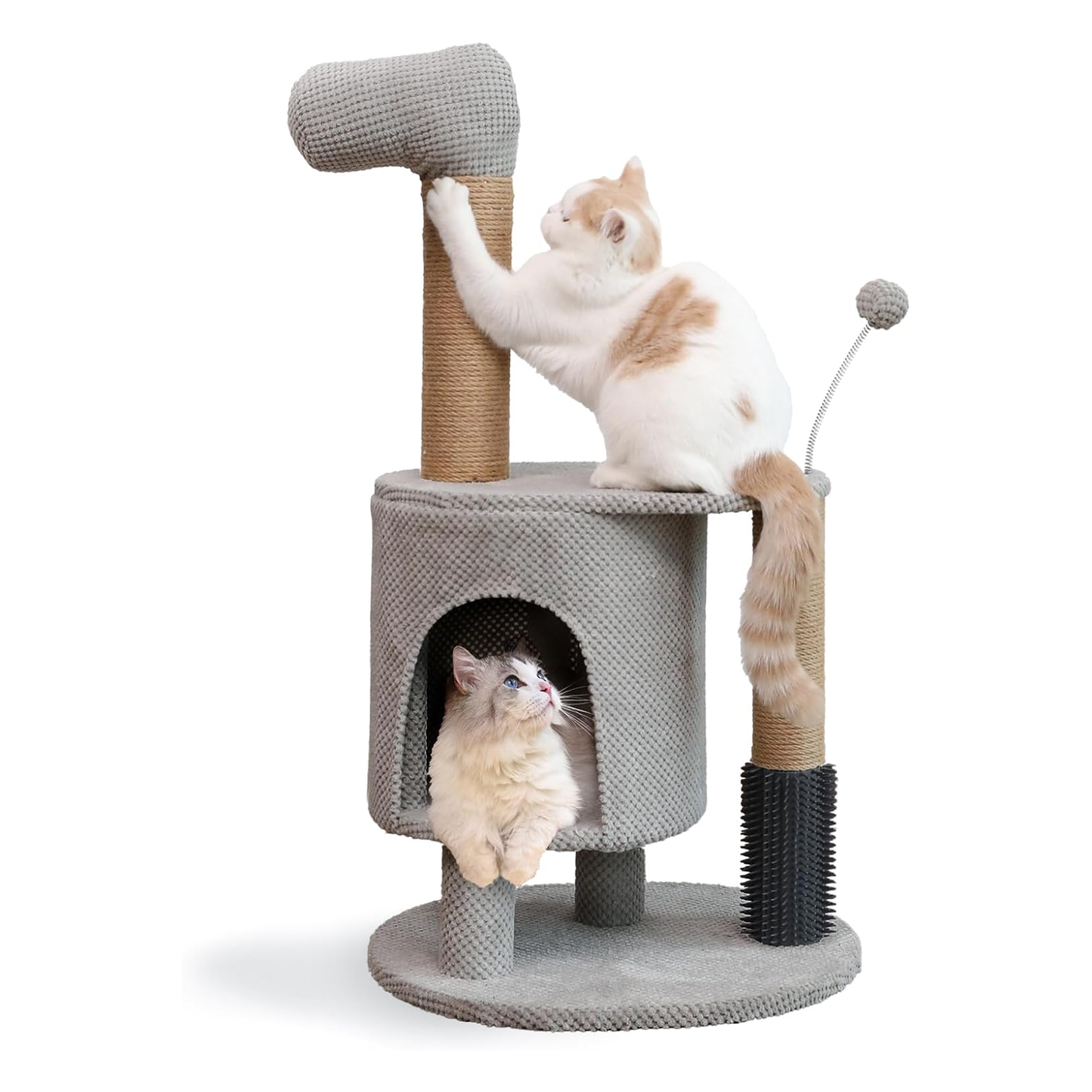 33.5-Inch Multi-Level Cat Tree with Condo, Scratching Posts, Interactive Toys & Plush Platform