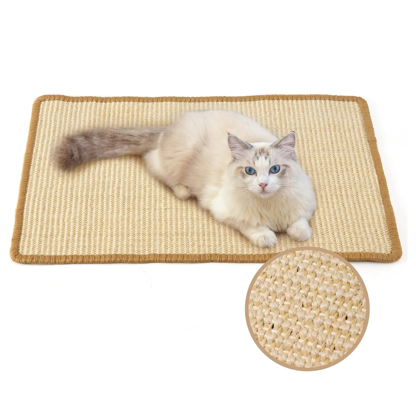 Natural Sisal Cat Scratching Mat - 19.6" x 11.8" Horizontal Floor Scratch Pad for Carpet & Furniture Protection - Beige