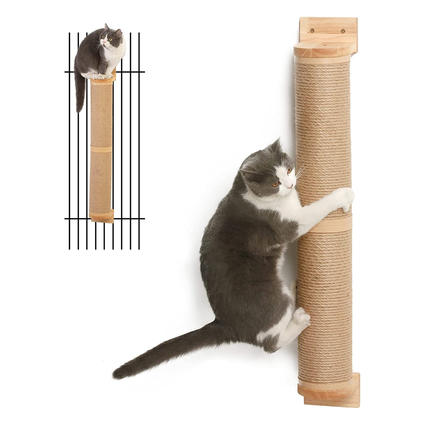 Wall-Mounted Cat Tree Tower with Scratch-Resistant Fabric and Sisal Rope (74-Inch). Multi-Level Cat Condo and Activity Center for Indoor Cats