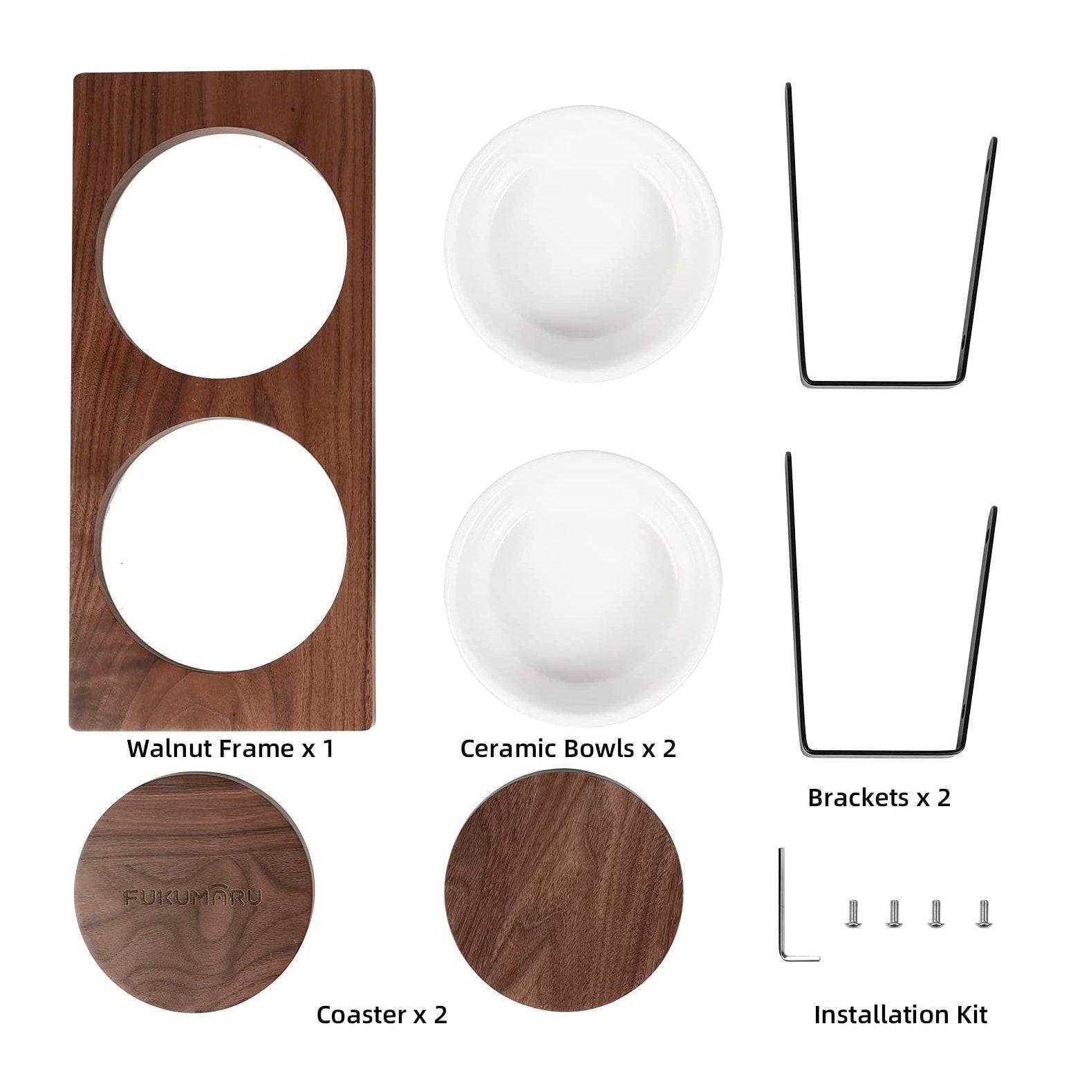 15° Tilted Ceramic Cat Bowls with Solid Walnut Stand - Elevated Food and Water Dishes for Cats and Small Dogs