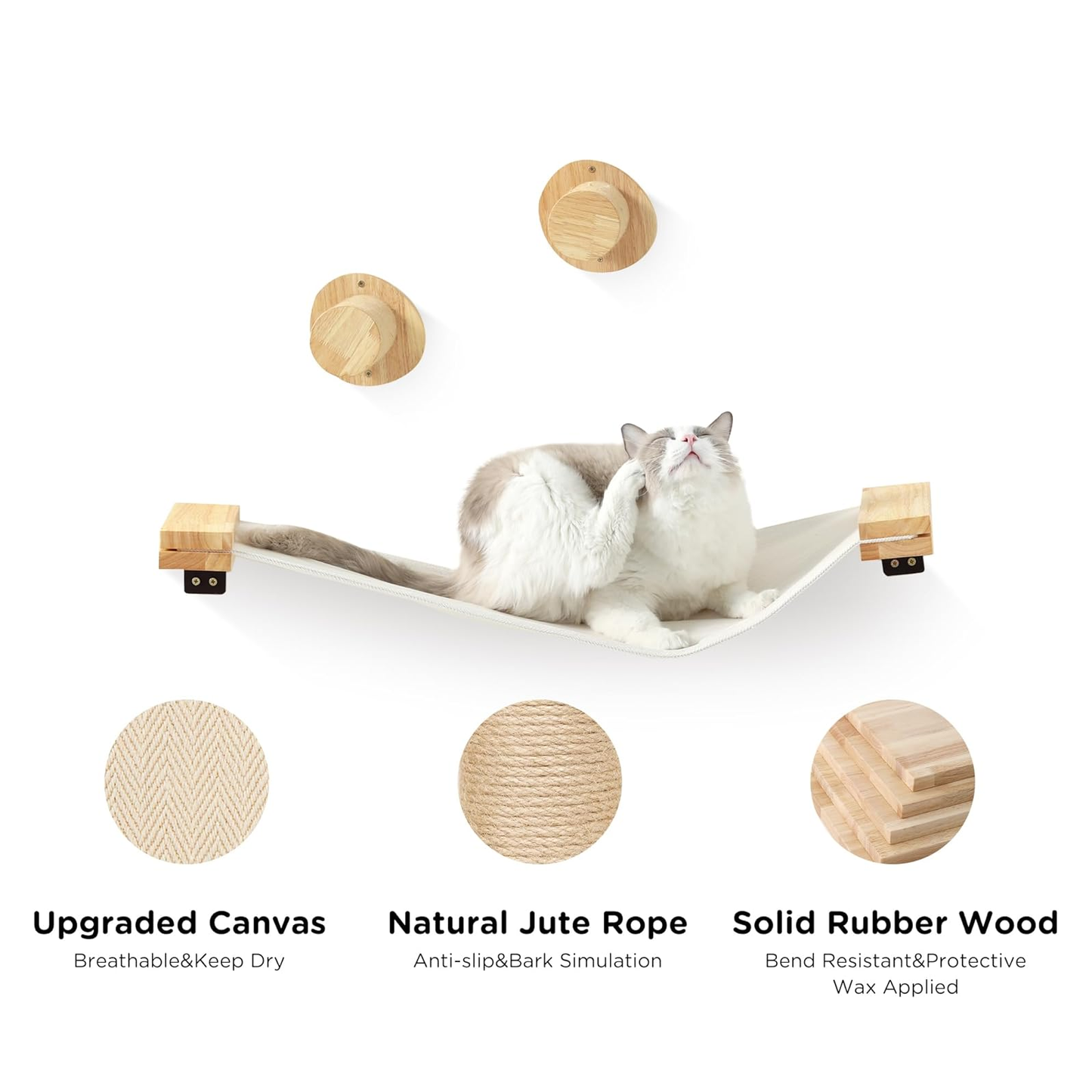 Wall-Mounted Cat Climbing Set with Hammock - Space-Saving, Solid Wood, Easy Installation
