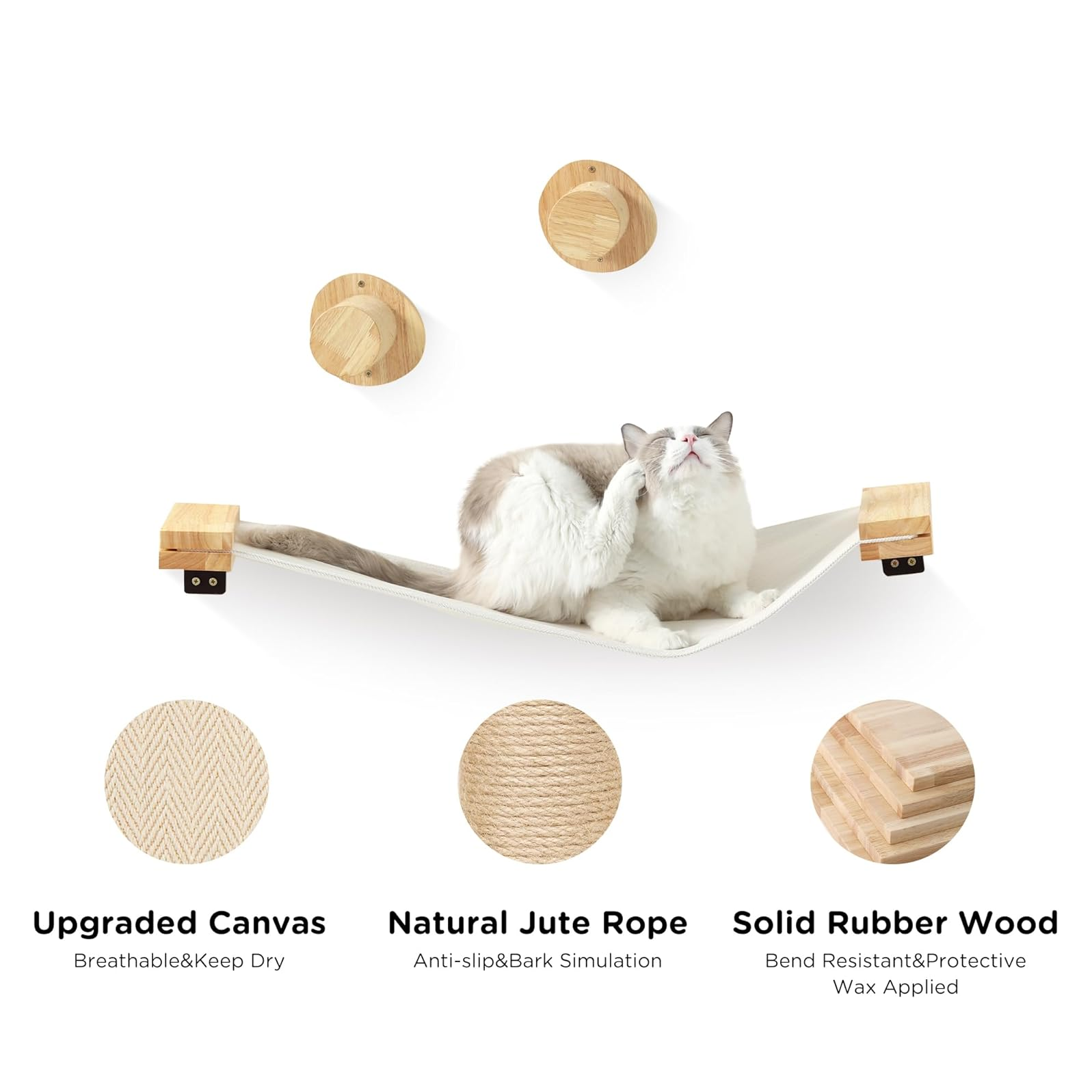 Wall-Mounted Cat Climbing Set with Hammock - Space-Saving, Solid Wood, Easy Installation