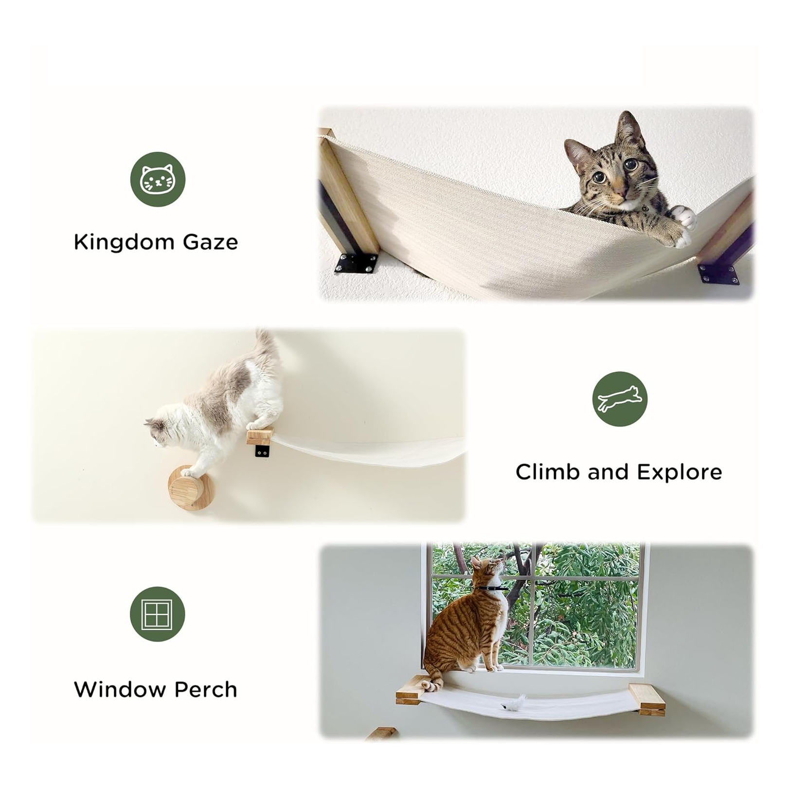 Wall-Mounted Cat Climbing Set with Hammock - Space-Saving, Solid Wood, Easy Installation