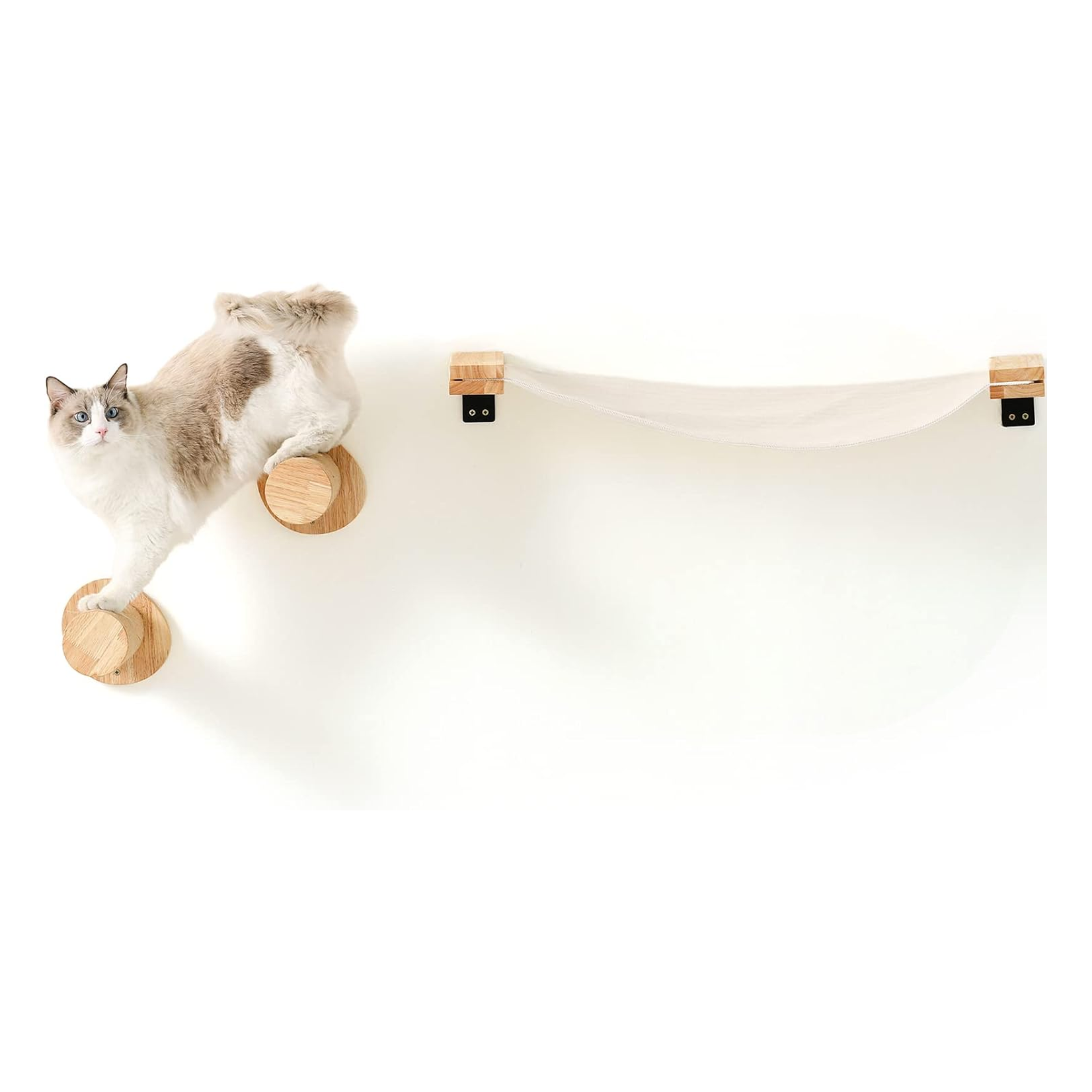 Wall-Mounted Cat Climbing Set with Hammock - Space-Saving, Solid Wood, Easy Installation