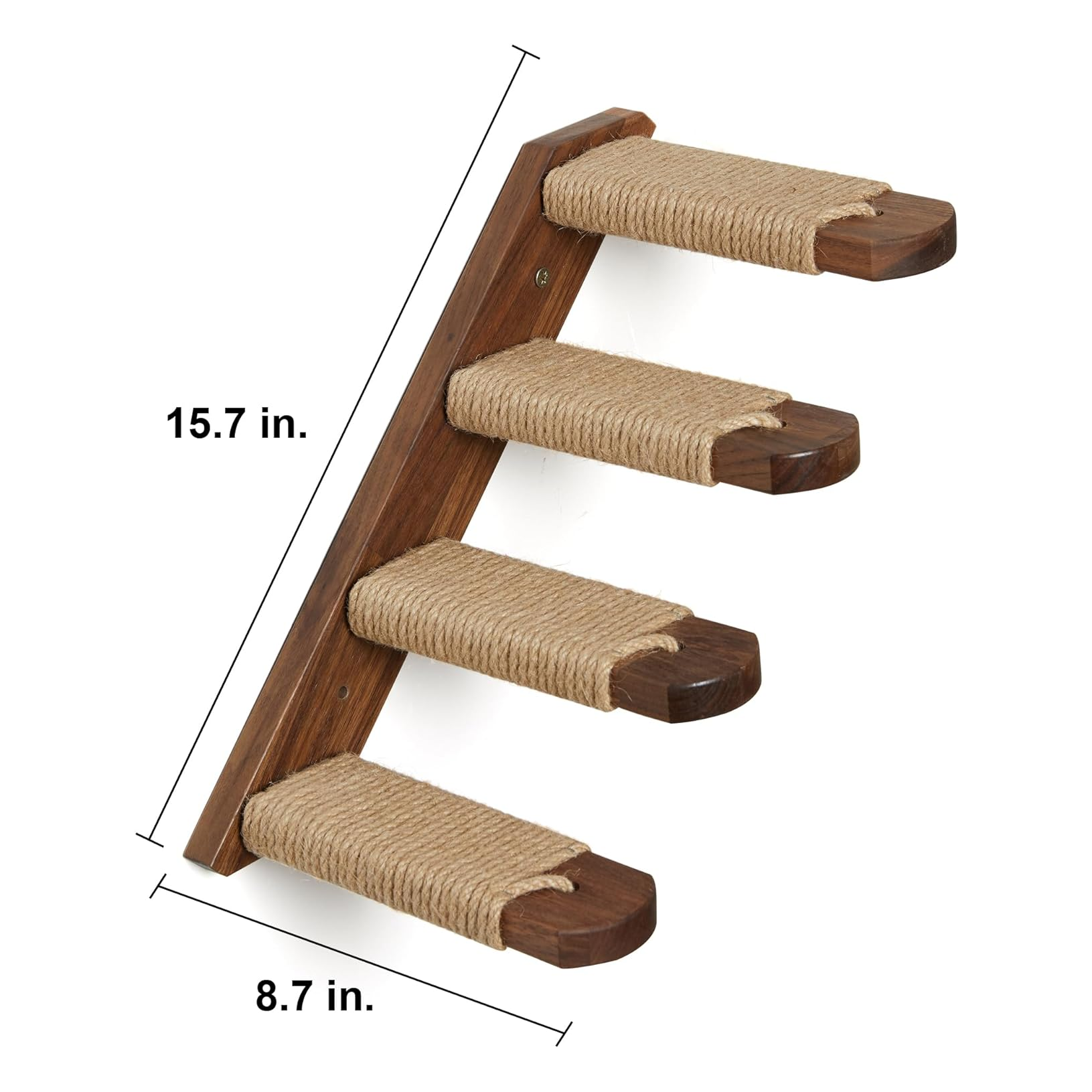 Wall-Mounted Cat Stairway with Jute Scratching Posts - 4 Steps, Solid Walnut Wood, Easy Install