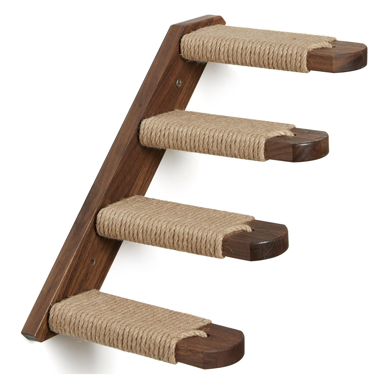 Wall-Mounted Cat Stairway with Jute Scratching Posts - 4 Steps, Solid Walnut Wood, Easy Install
