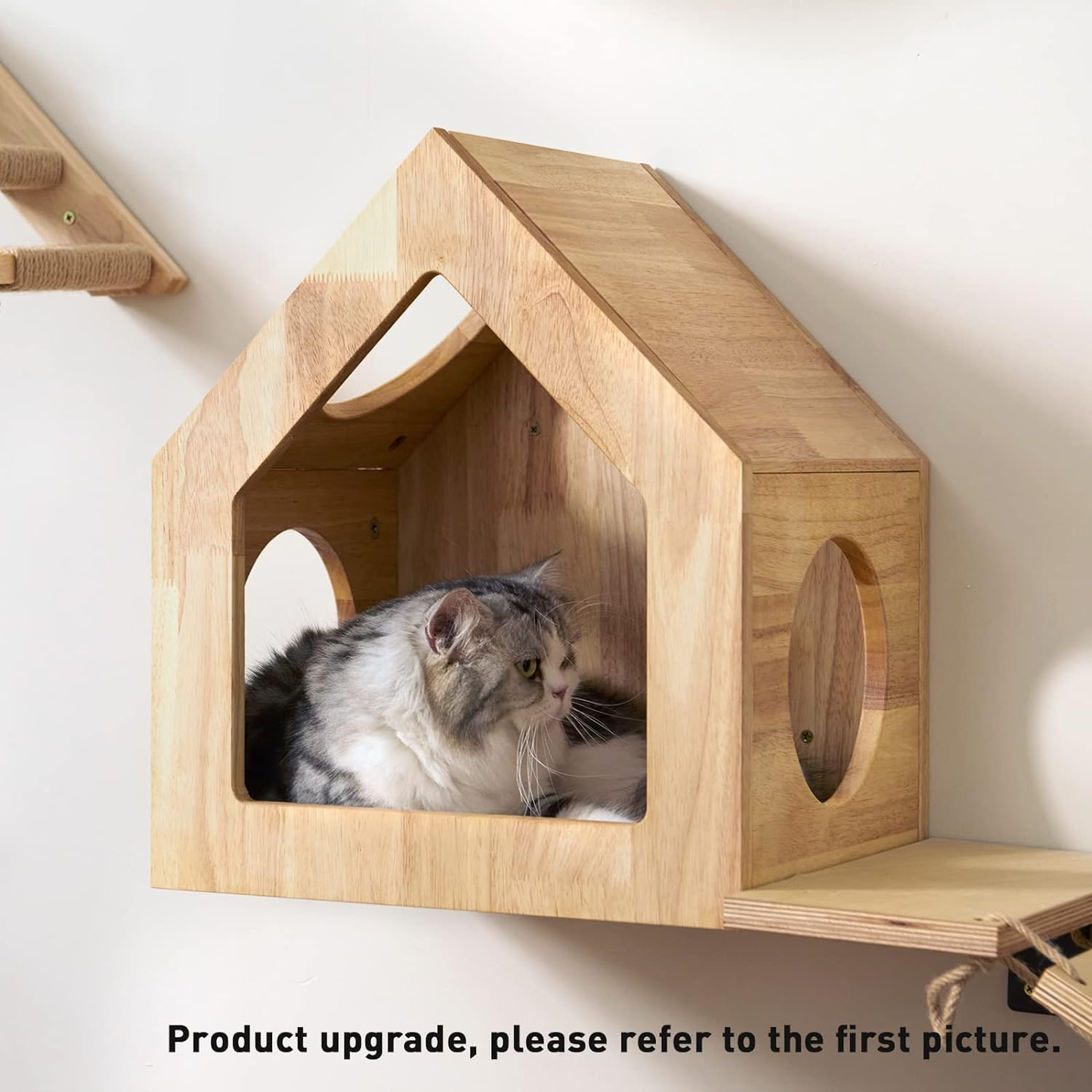 Wall-Mounted Cat House and Bed with Multiple Entry Points - Spacious Birch Plywood Design (15.5" x 11.8" x 18")
