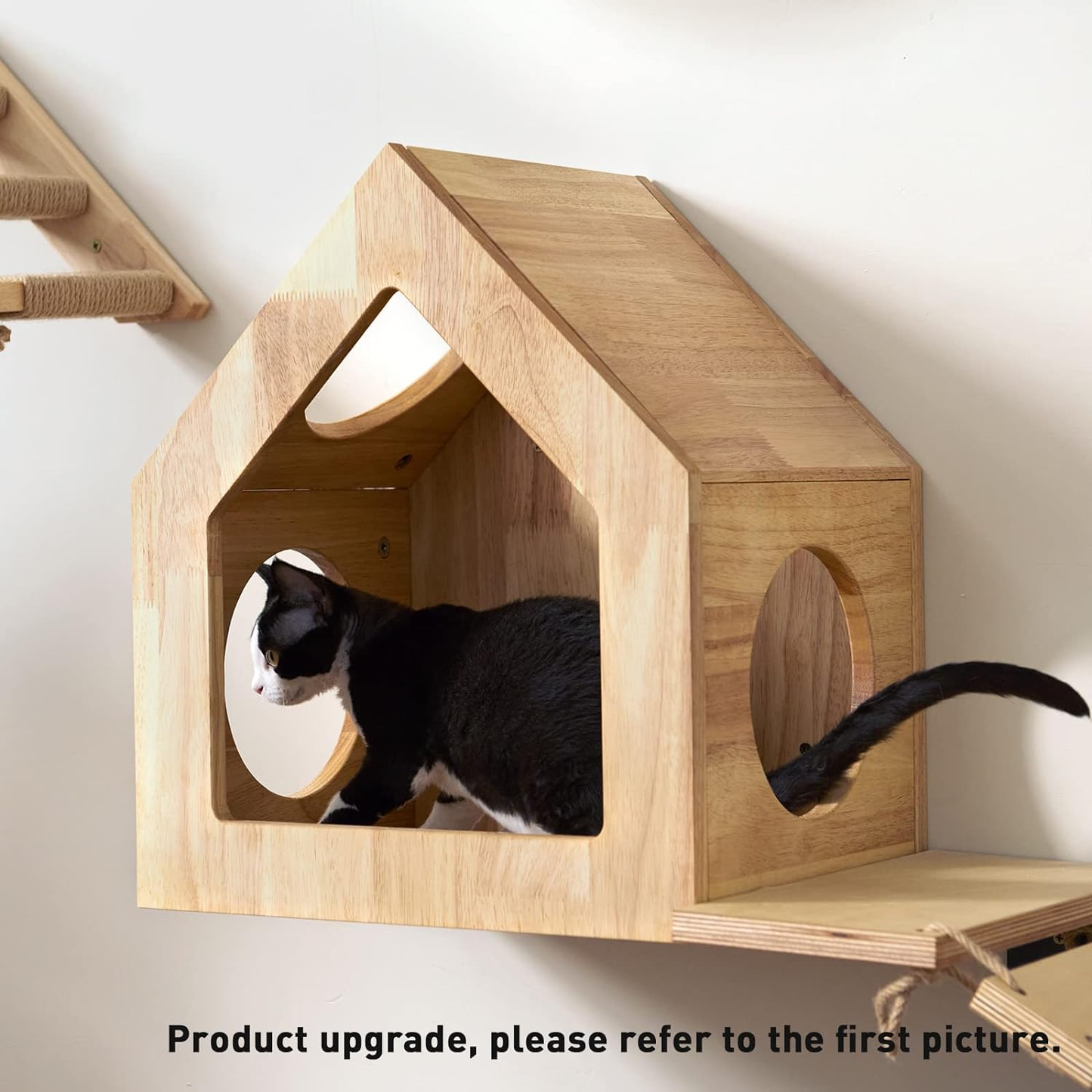Wall-Mounted Cat House and Bed with Multiple Entry Points - Spacious Birch Plywood Design (15.5" x 11.8" x 18")