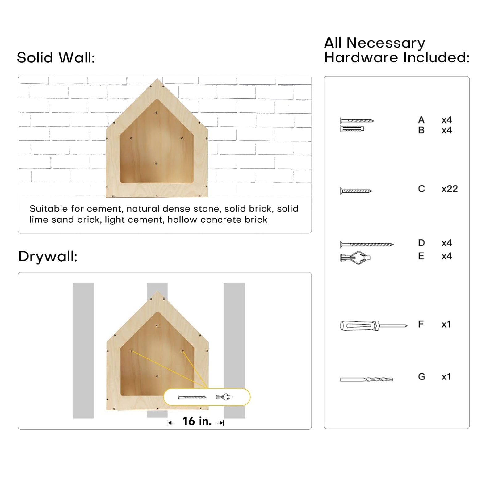 Wall-Mounted Cat House and Bed with Multiple Entry Points - Spacious Birch Plywood Design (15.5" x 11.8" x 18")