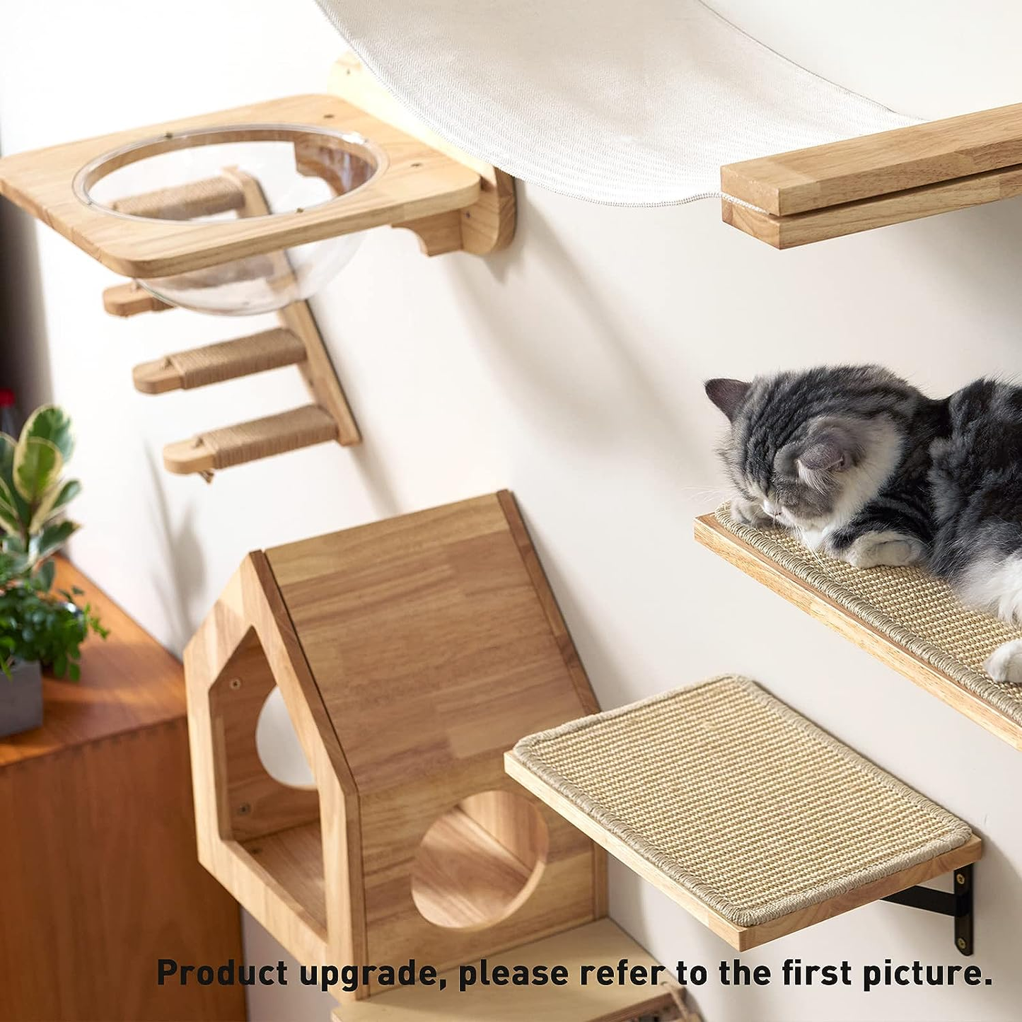 Wall-Mounted Cat House and Bed with Multiple Entry Points - Spacious Birch Plywood Design (15.5" x 11.8" x 18")