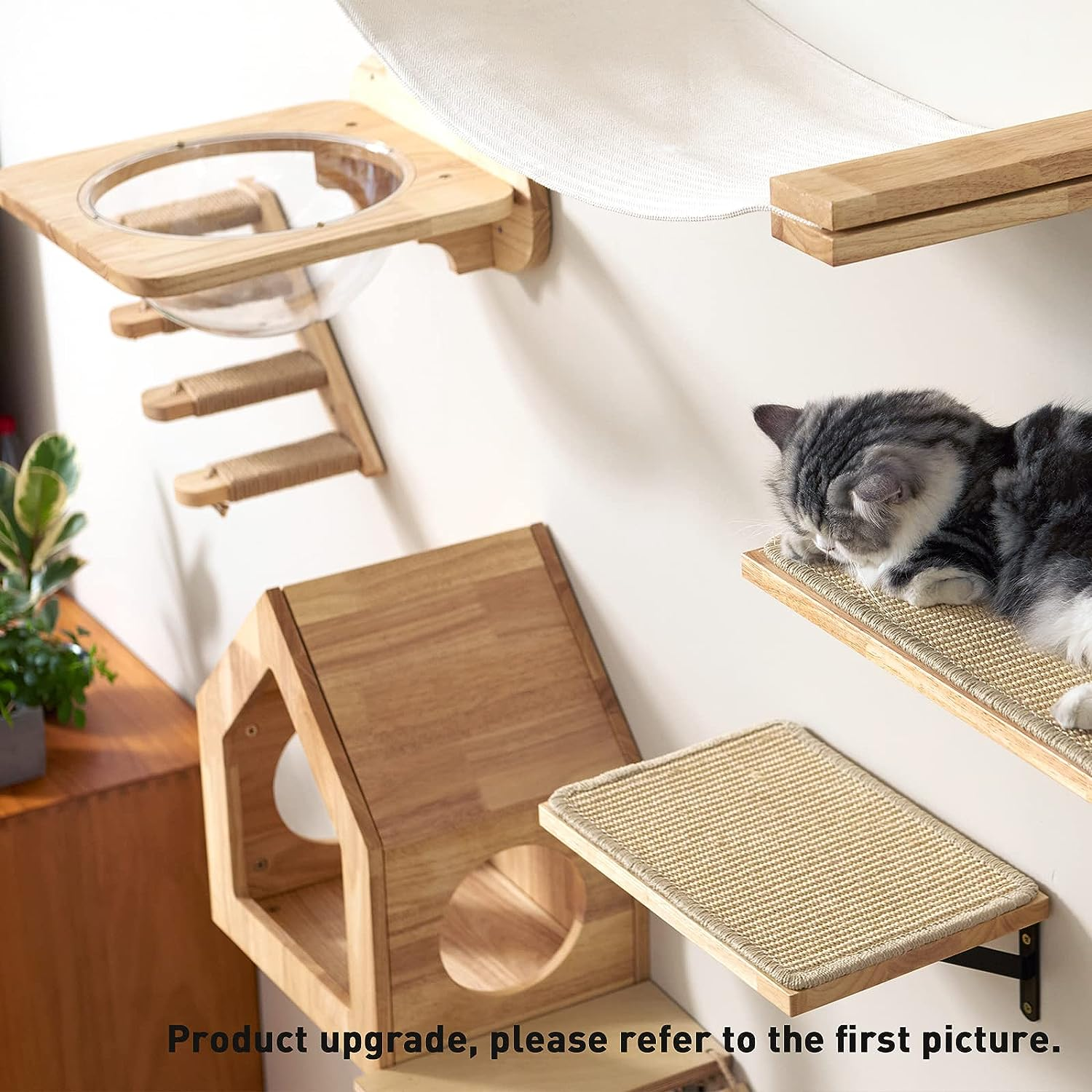 Wall-Mounted Cat House and Bed with Multiple Entry Points - Spacious Birch Plywood Design (15.5" x 11.8" x 18")