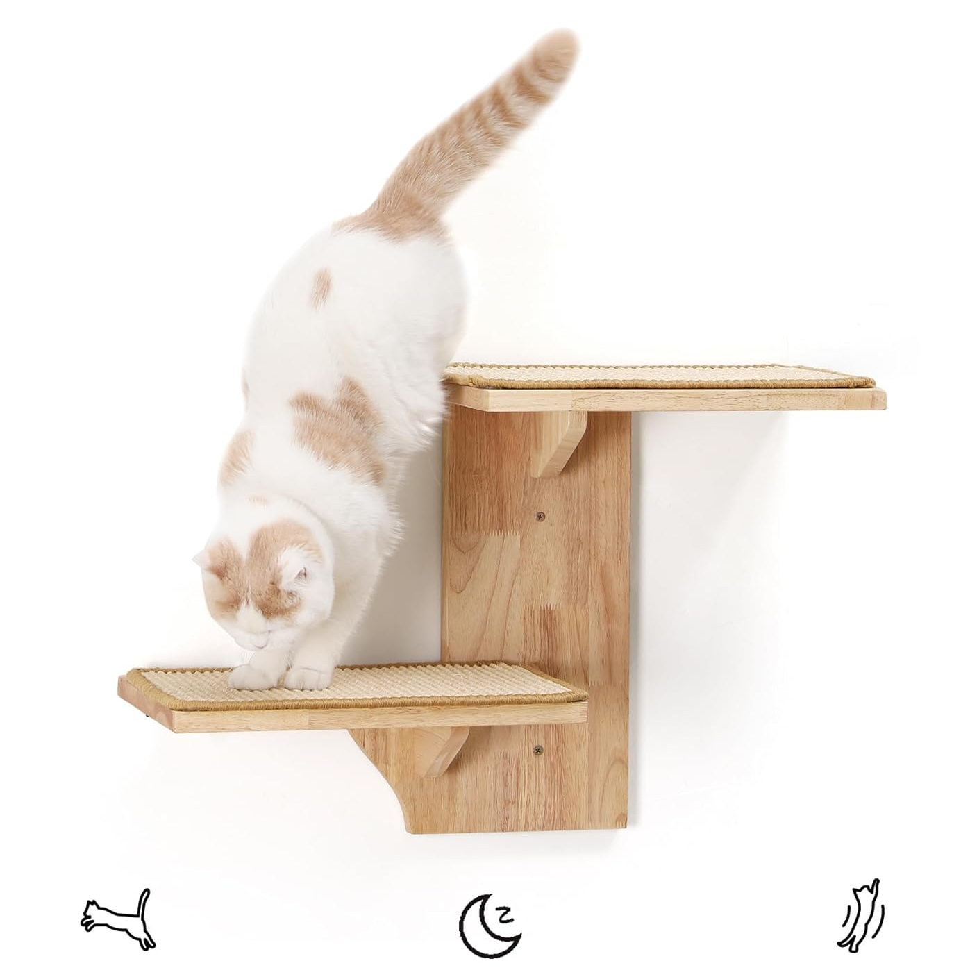 Tree-Shaped Cat Wall Shelves with Sisal Scratching Mat - Sturdy Rubber Wood Climbing Furniture for Large Cats (Holds up to 10 lbs)