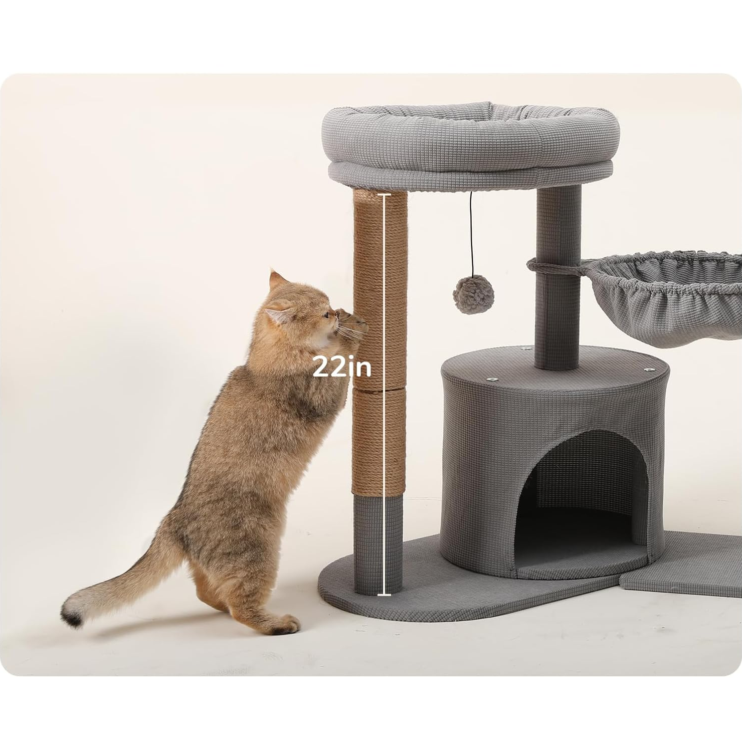 Modern Grey 4-in-1 Cat Tree Tower with Rotating Hammock, Condo, Cave & Scratching Post