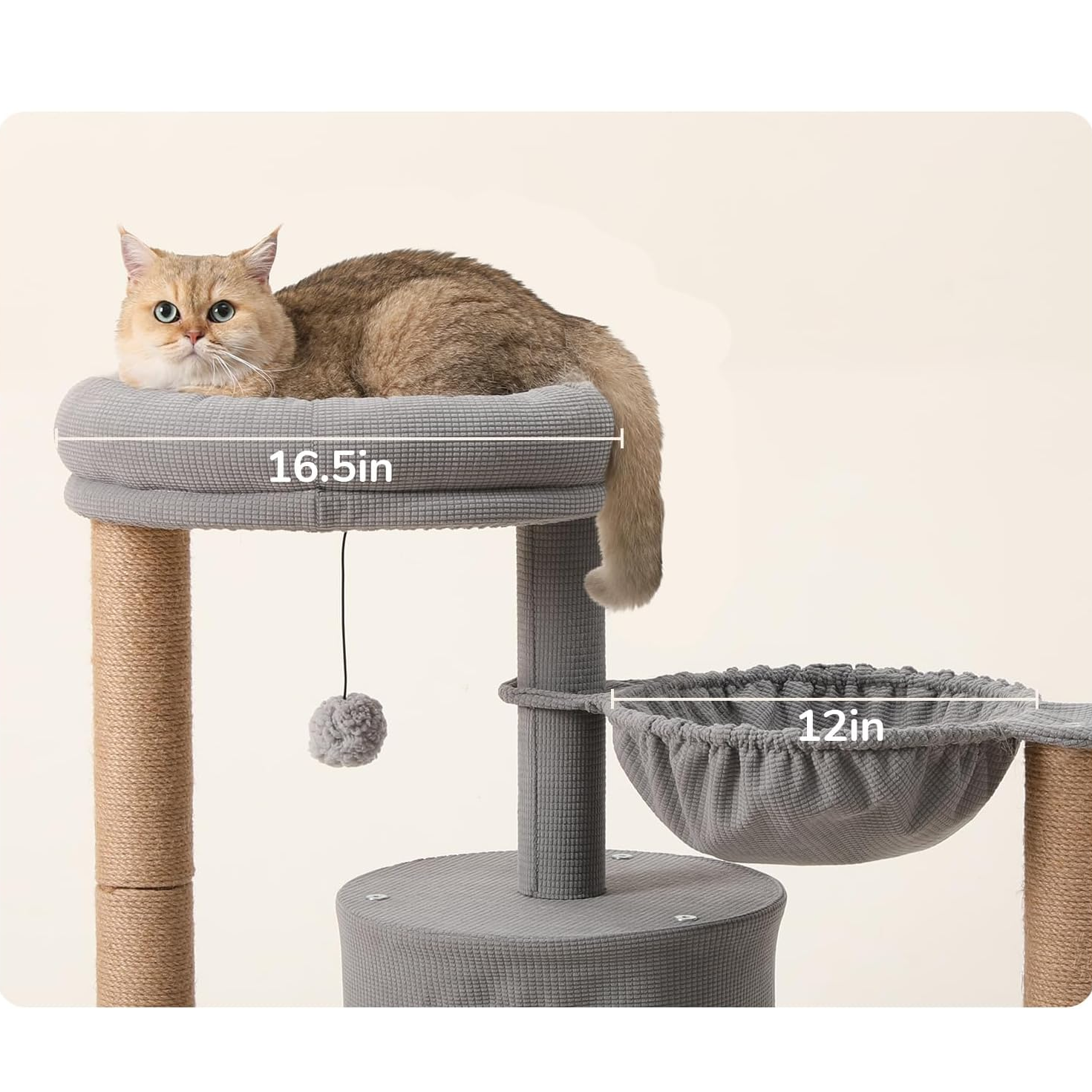 Modern Grey 4-in-1 Cat Tree Tower with Rotating Hammock, Condo, Cave & Scratching Post