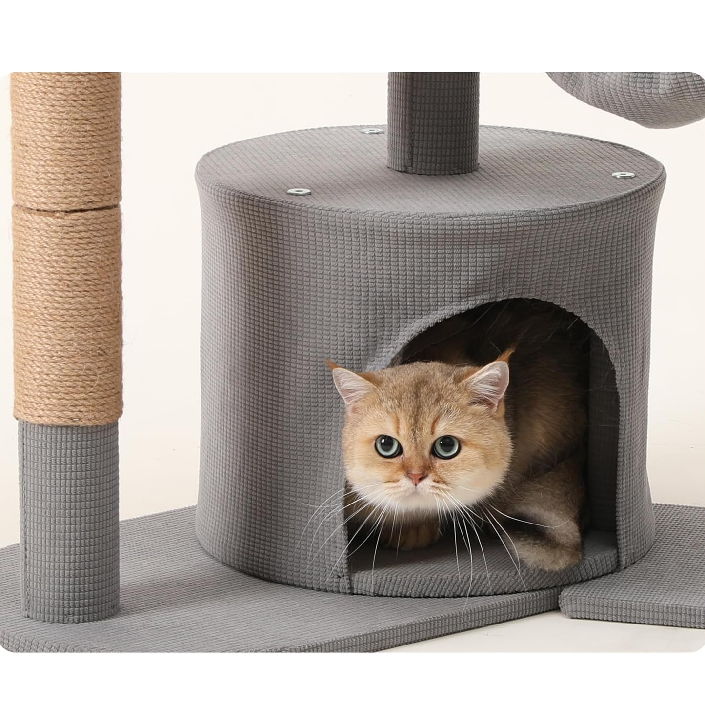 Modern Grey 4-in-1 Cat Tree Tower with Rotating Hammock, Condo, Cave & Scratching Post