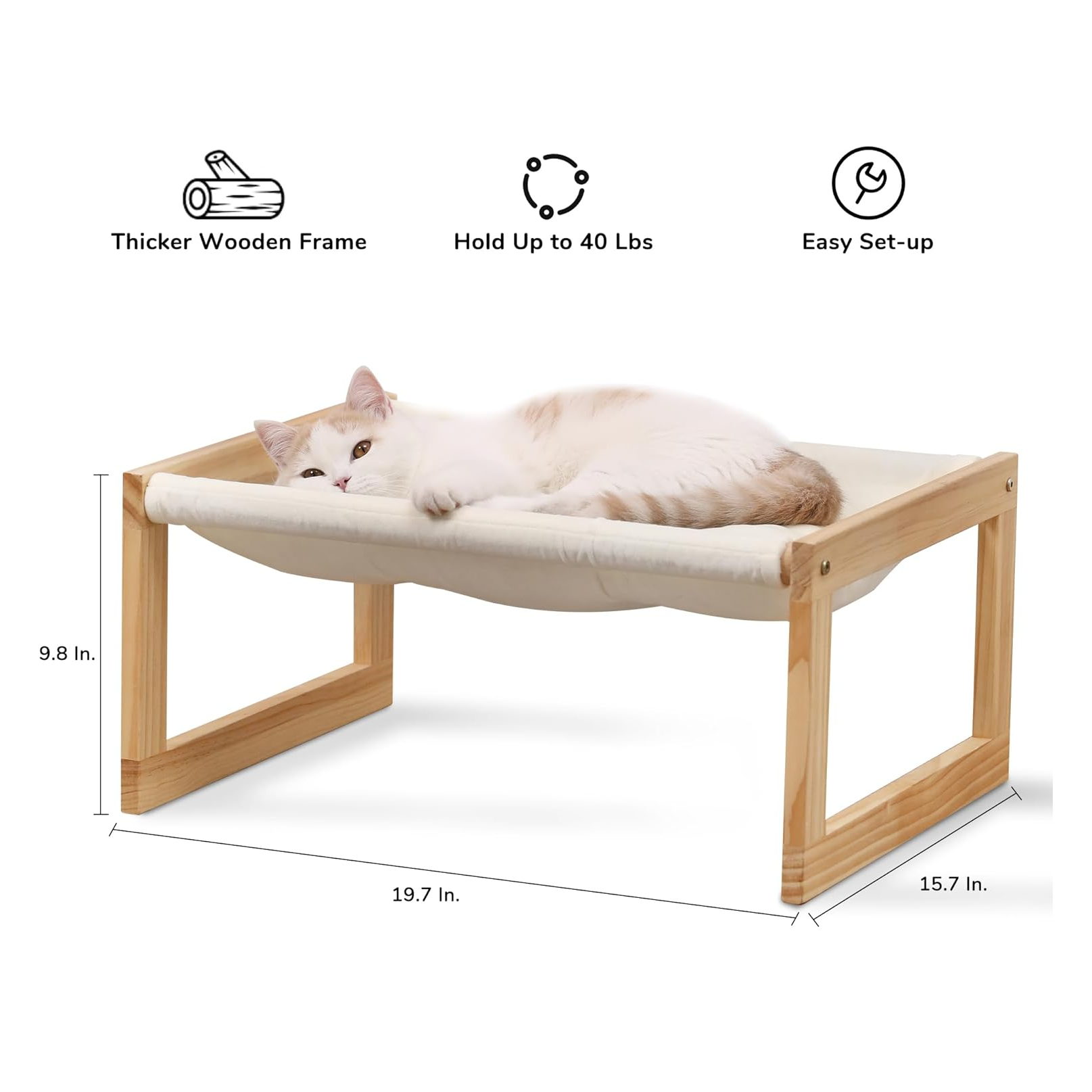 Elevated Cat Hammock Bed, 20x16" Plush Velvet Couch for Indoor Cats, Small Dogs, and Other Pets