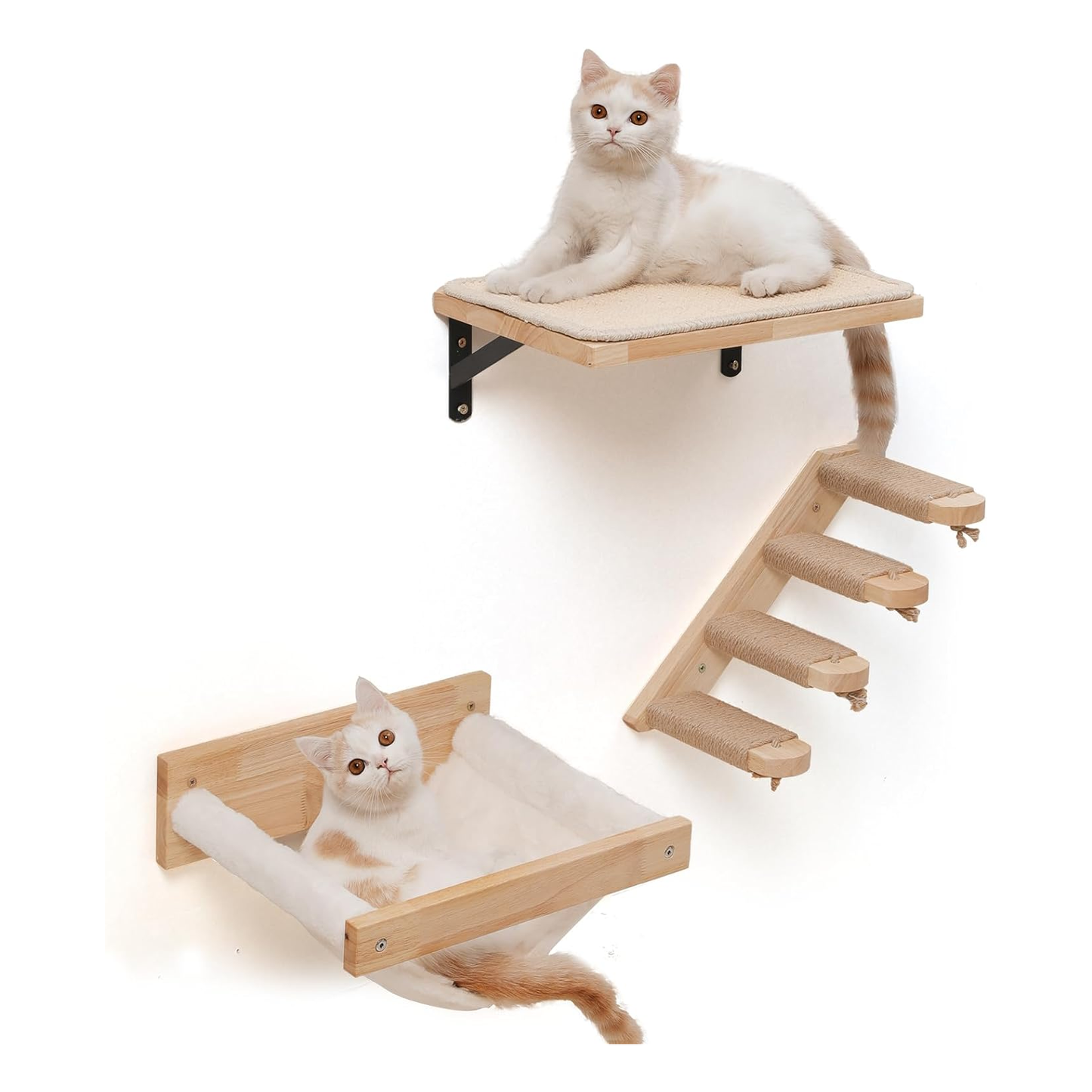 Solid Wood Cat Wall Jungle Gym - 3 Piece Set for Climbing & Lounging (Holds 33 lbs)