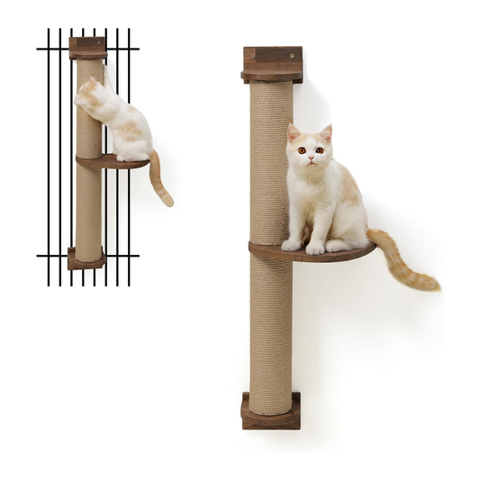 Large Solid Walnut Wood Cat Wall Activity Tree with Scratching Posts & Unique Pedal
