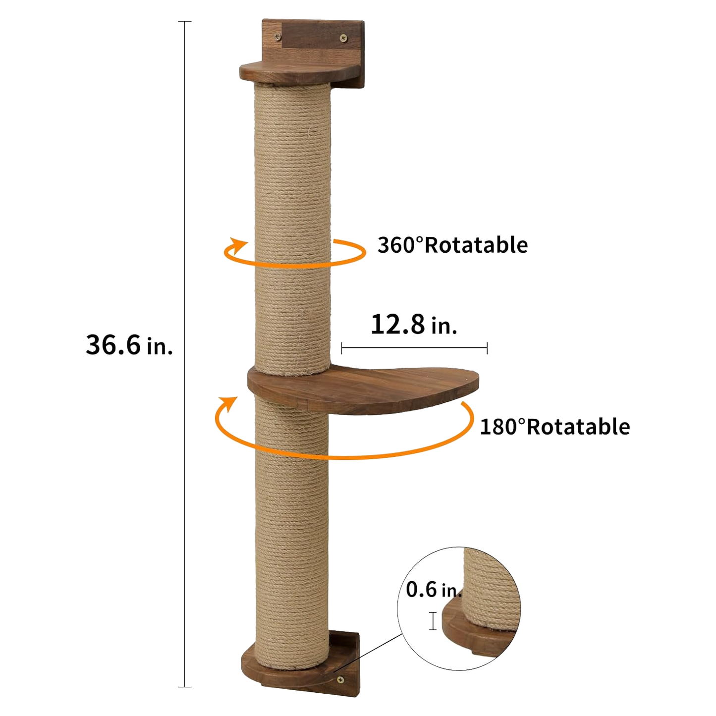 Large Solid Walnut Wood Cat Wall Activity Tree with Scratching Posts & Unique Pedal