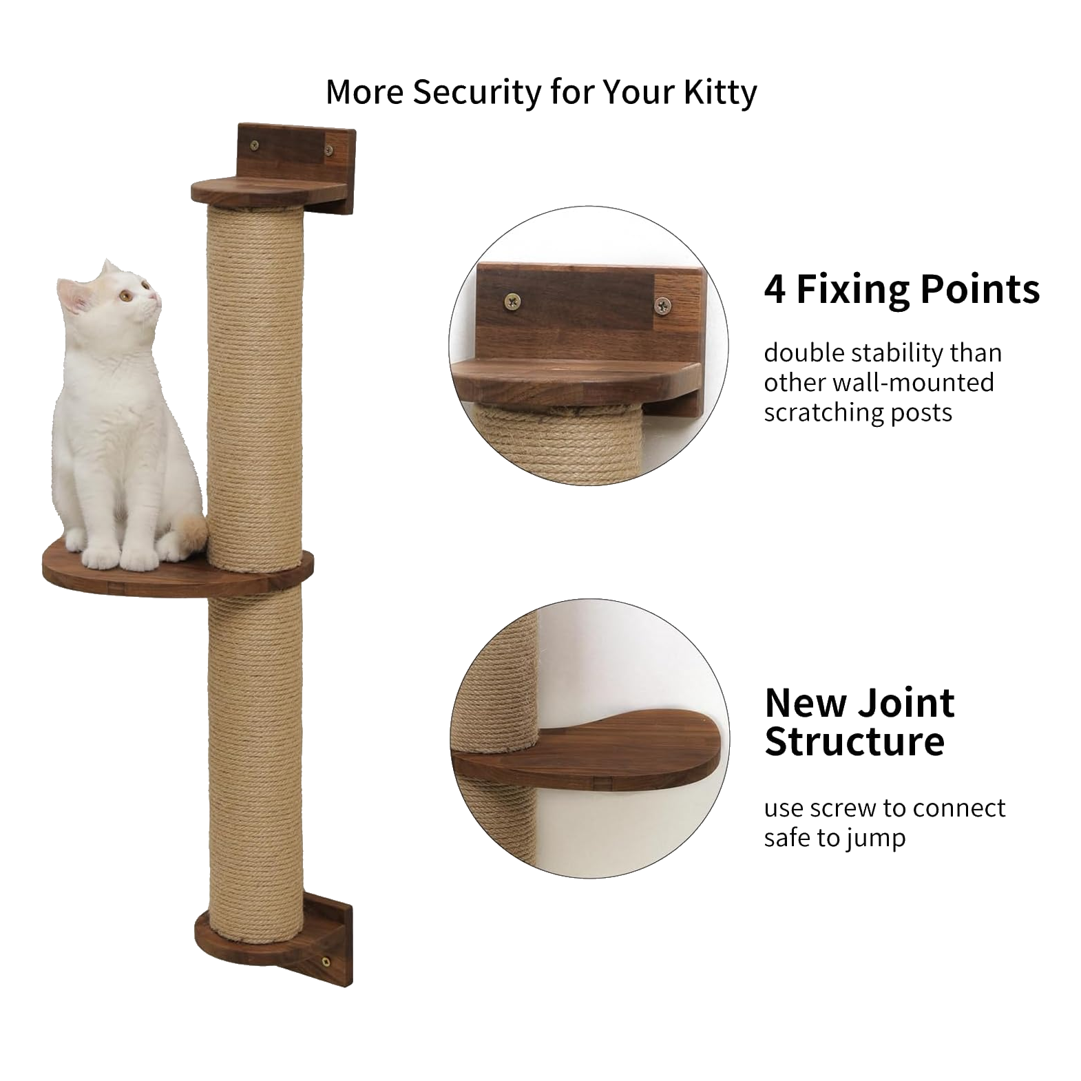 Large Solid Walnut Wood Cat Wall Activity Tree with Scratching Posts & Unique Pedal