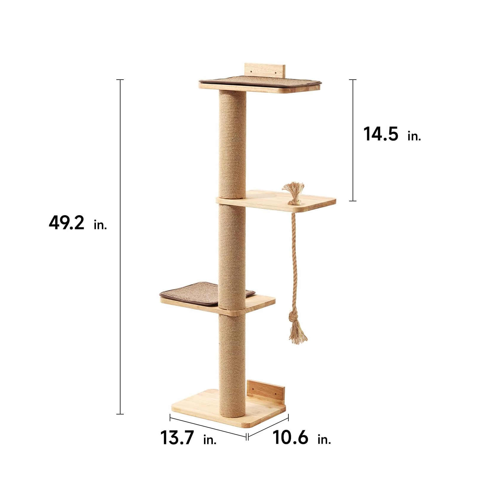 50-Inch Customizable Wall-Mounted Cat Tree with Scratching Posts, Lounging Platforms & Cozy Bed
