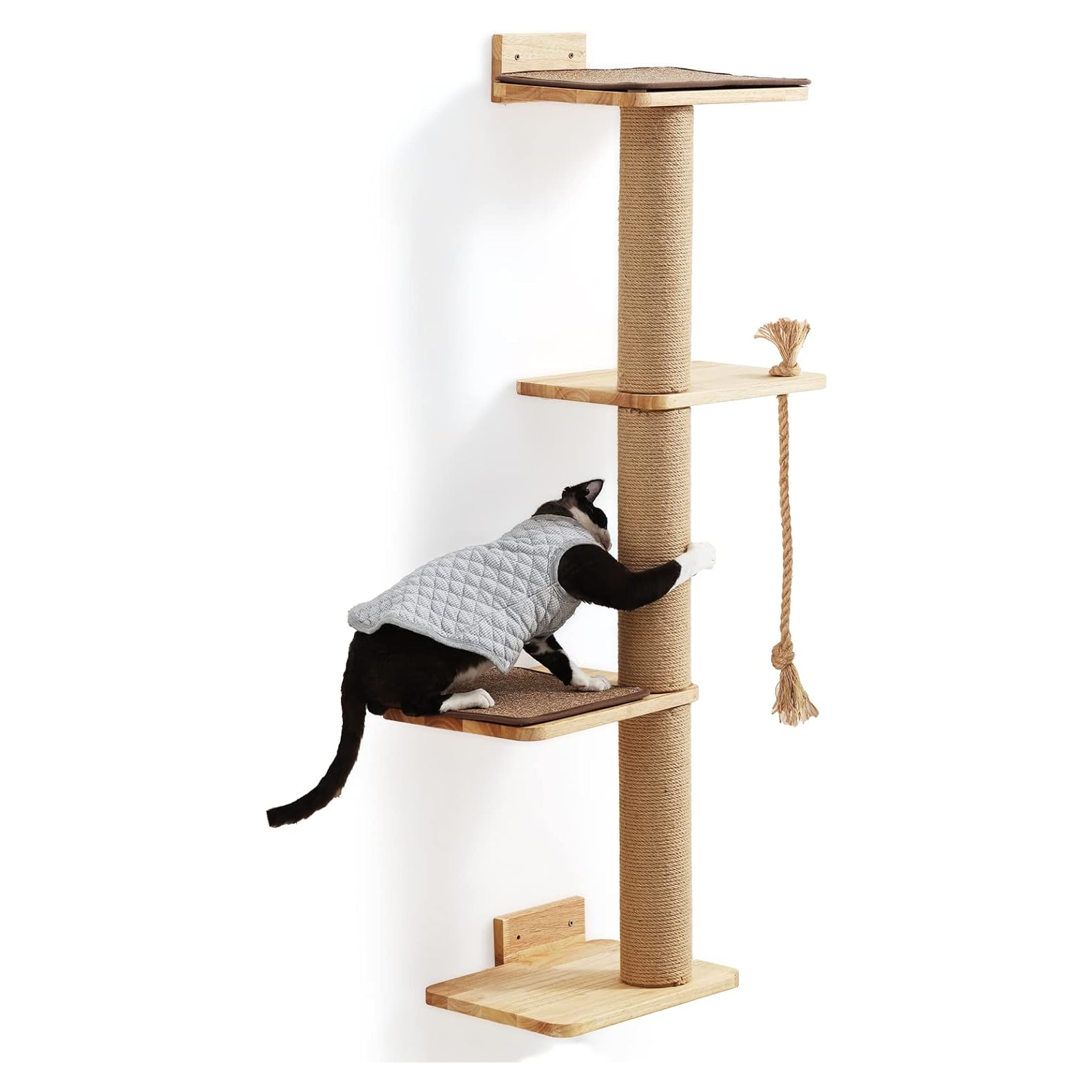 50-Inch Customizable Wall-Mounted Cat Tree with Scratching Posts, Lounging Platforms & Cozy Bed