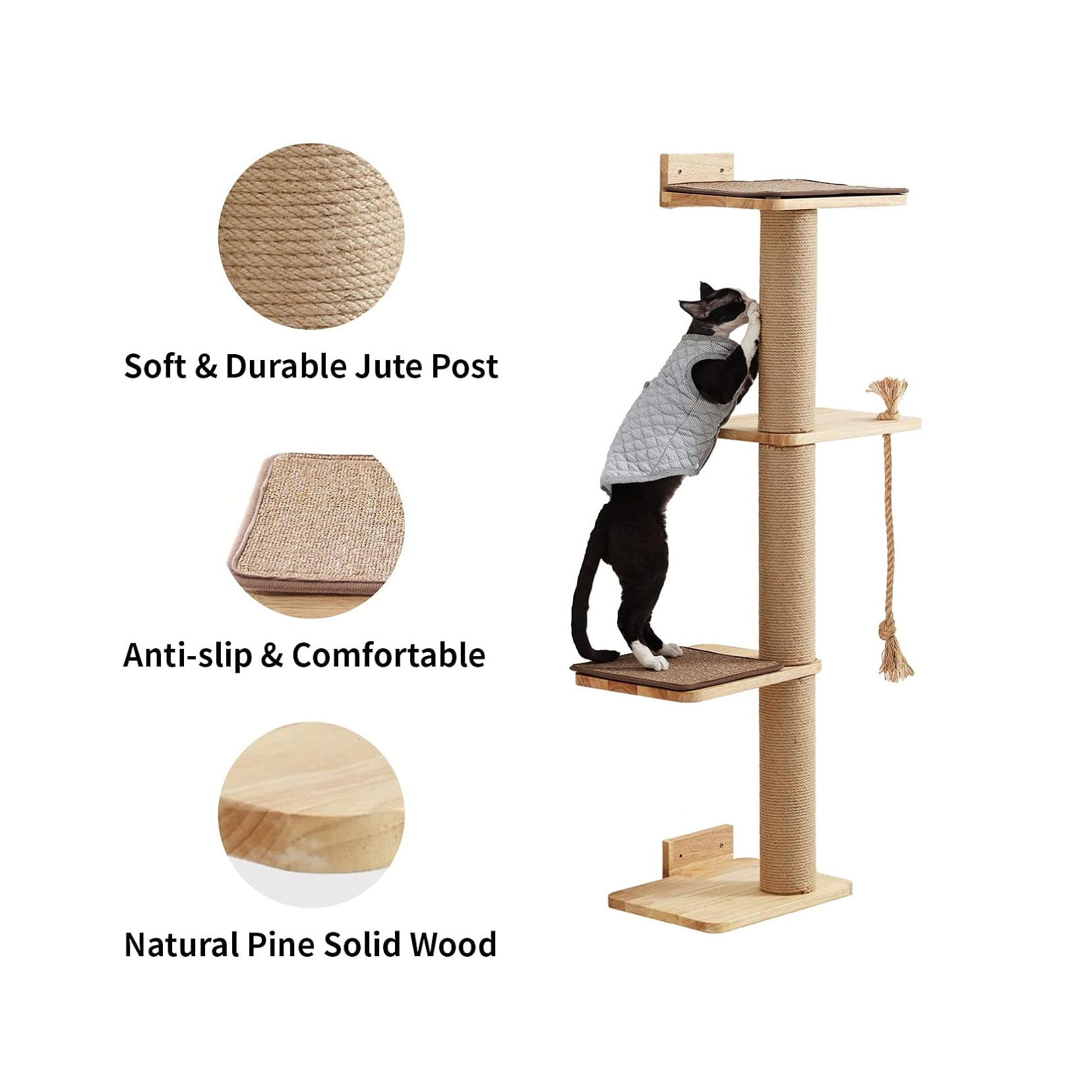 50-Inch Customizable Wall-Mounted Cat Tree with Scratching Posts, Lounging Platforms & Cozy Bed