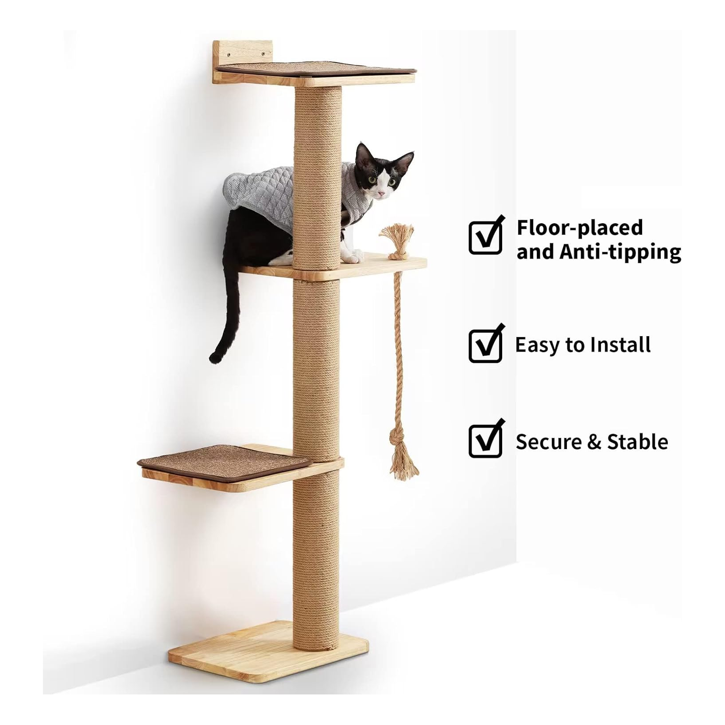 50-Inch Customizable Wall-Mounted Cat Tree with Scratching Posts, Lounging Platforms & Cozy Bed