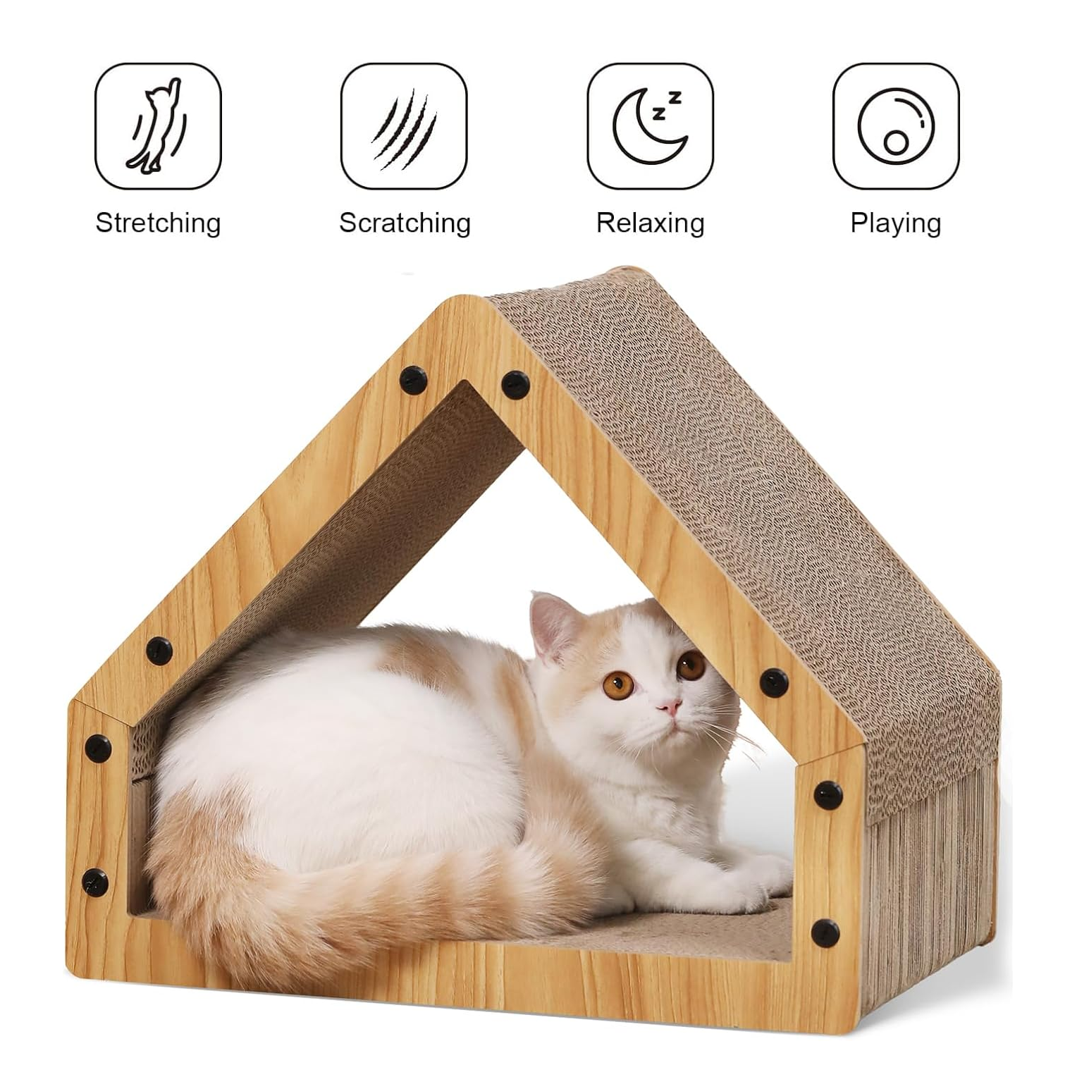 Eco-Friendly Cat Scratcher House & Bed - Durable Cardboard Haven for Cats & Kittens (16.14" Scratching Surface, 22 lbs Capacity)