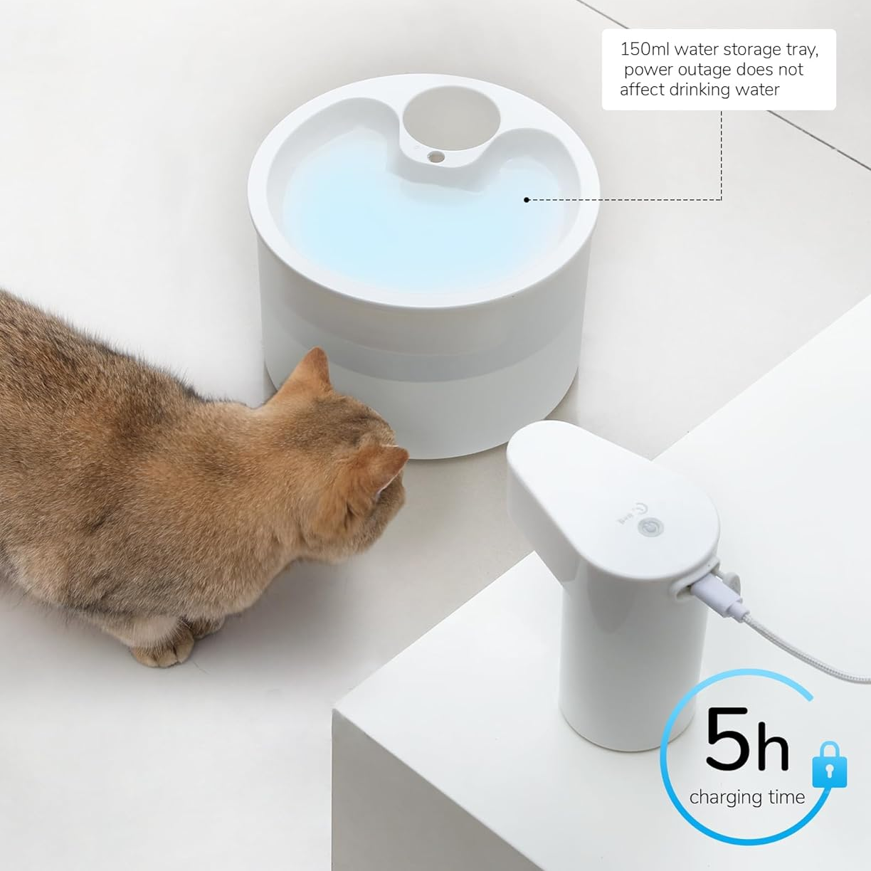 2.5L Wireless Automatic Cat Water Fountain with 2 Flow Modes, 4 Filters, and Rechargeable Battery