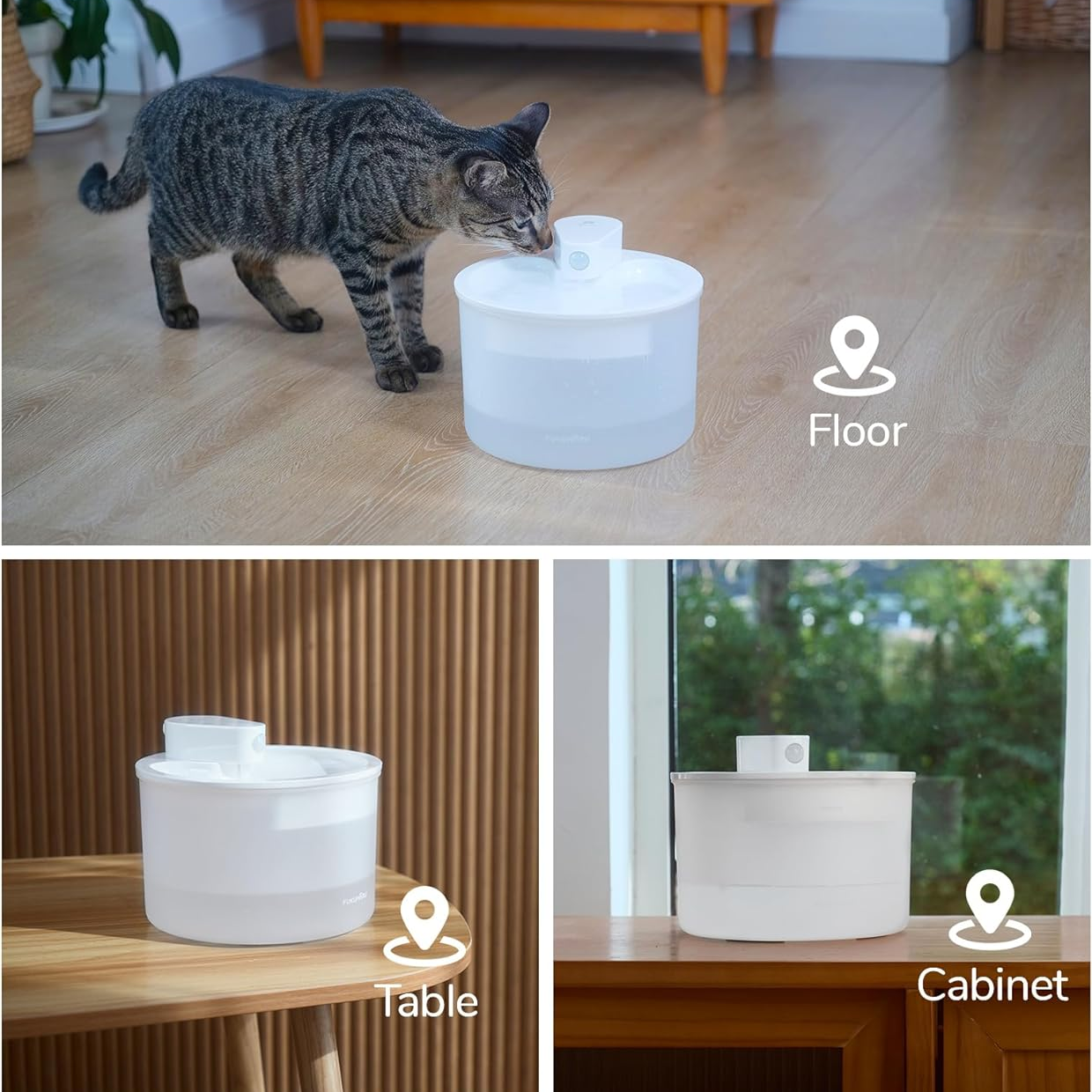 2.5L Wireless Automatic Cat Water Fountain with 2 Flow Modes, 4 Filters, and Rechargeable Battery