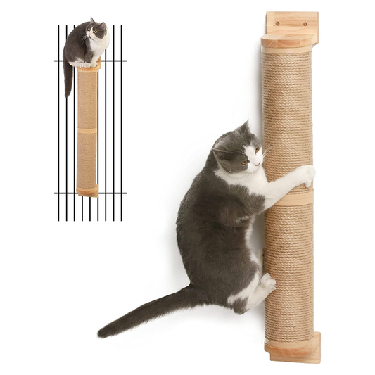 Wall-Mounted Cat Scratching Tree: 36" Double-Sided, Replaceable Sisal, Rubber Wood