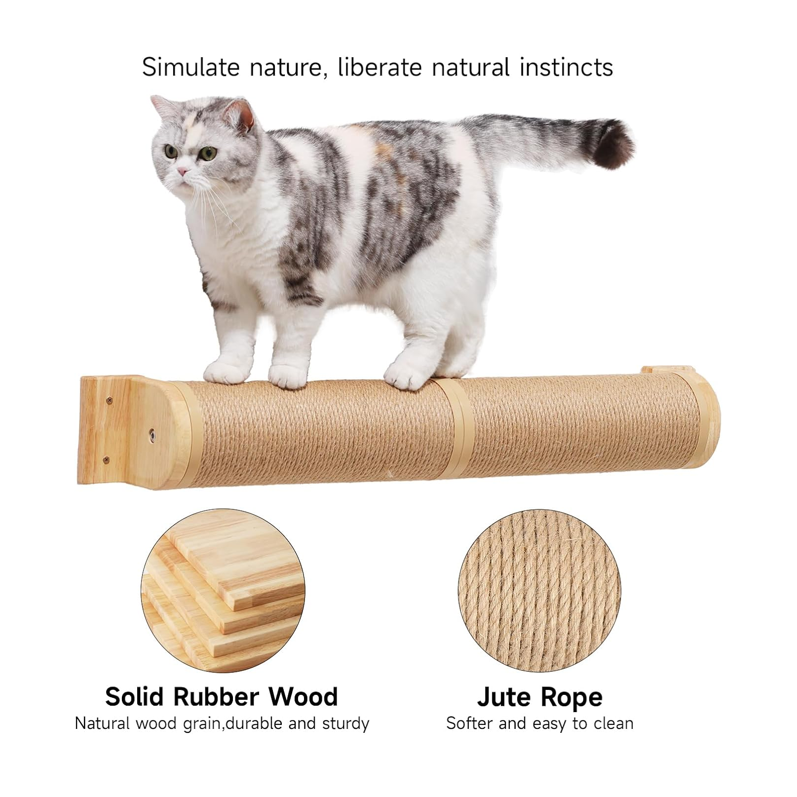 Wall-Mounted Cat Scratching Tree: 36" Double-Sided, Replaceable Sisal, Rubber Wood