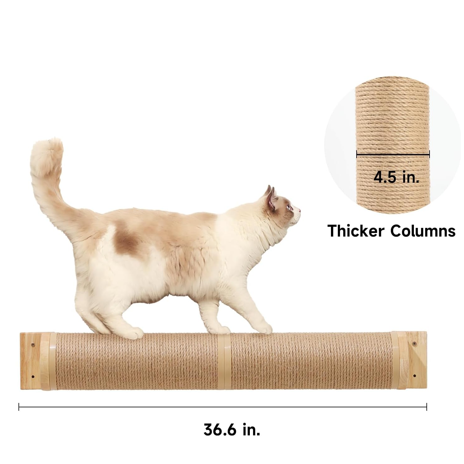 Wall-Mounted Cat Scratching Tree: 36" Double-Sided, Replaceable Sisal, Rubber Wood