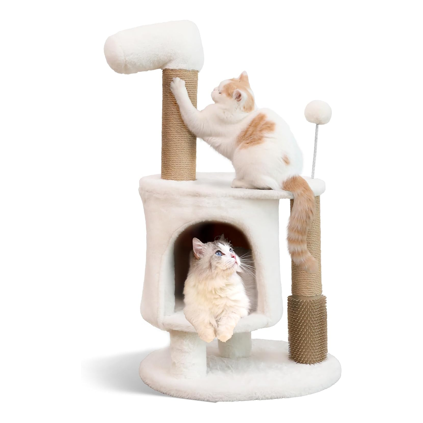 33.5-Inch Multi-Level Cat Tree with Condo, Scratching Posts, Interactive Toys & Plush Platform