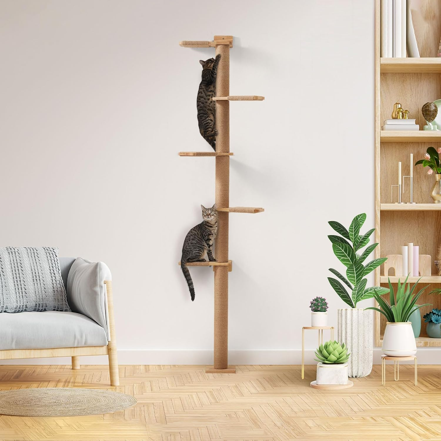 Wall-Mounted Cat Tree Tower with Scratching Post (81-Inch 5-Tier ). Customizable & Space-Saving Design