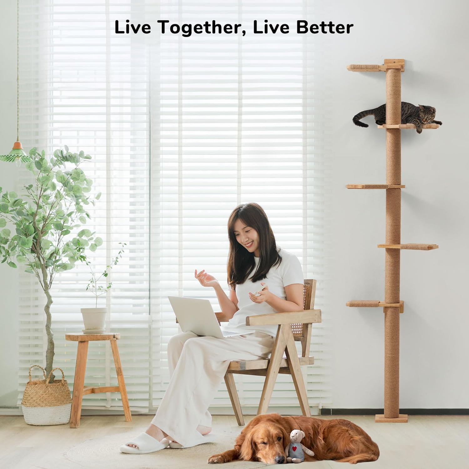 Wall-Mounted Cat Tree Tower with Scratching Post (81-Inch 5-Tier ). Customizable & Space-Saving Design