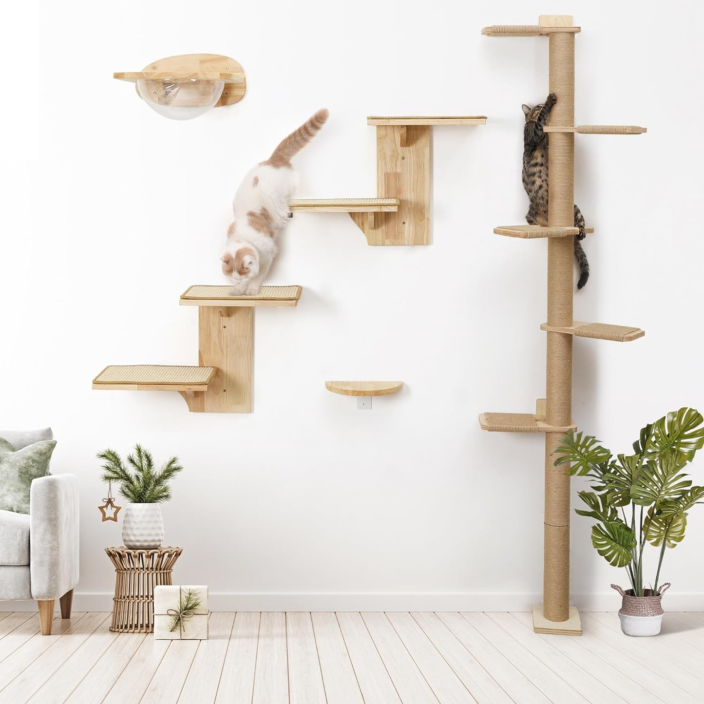 Wall-Mounted Cat Tree Tower with Scratching Post (81-Inch 5-Tier ). Customizable & Space-Saving Design