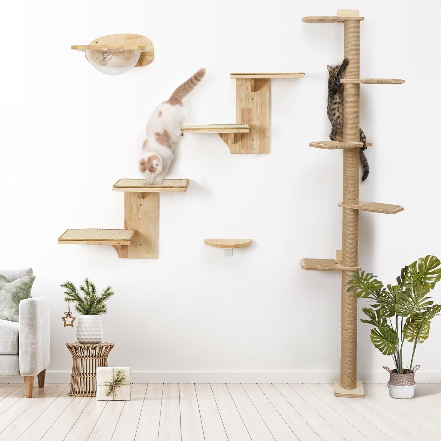 Wall-Mounted Cat Tree Tower with Scratching Post (81-Inch 5-Tier ). Customizable & Space-Saving Design