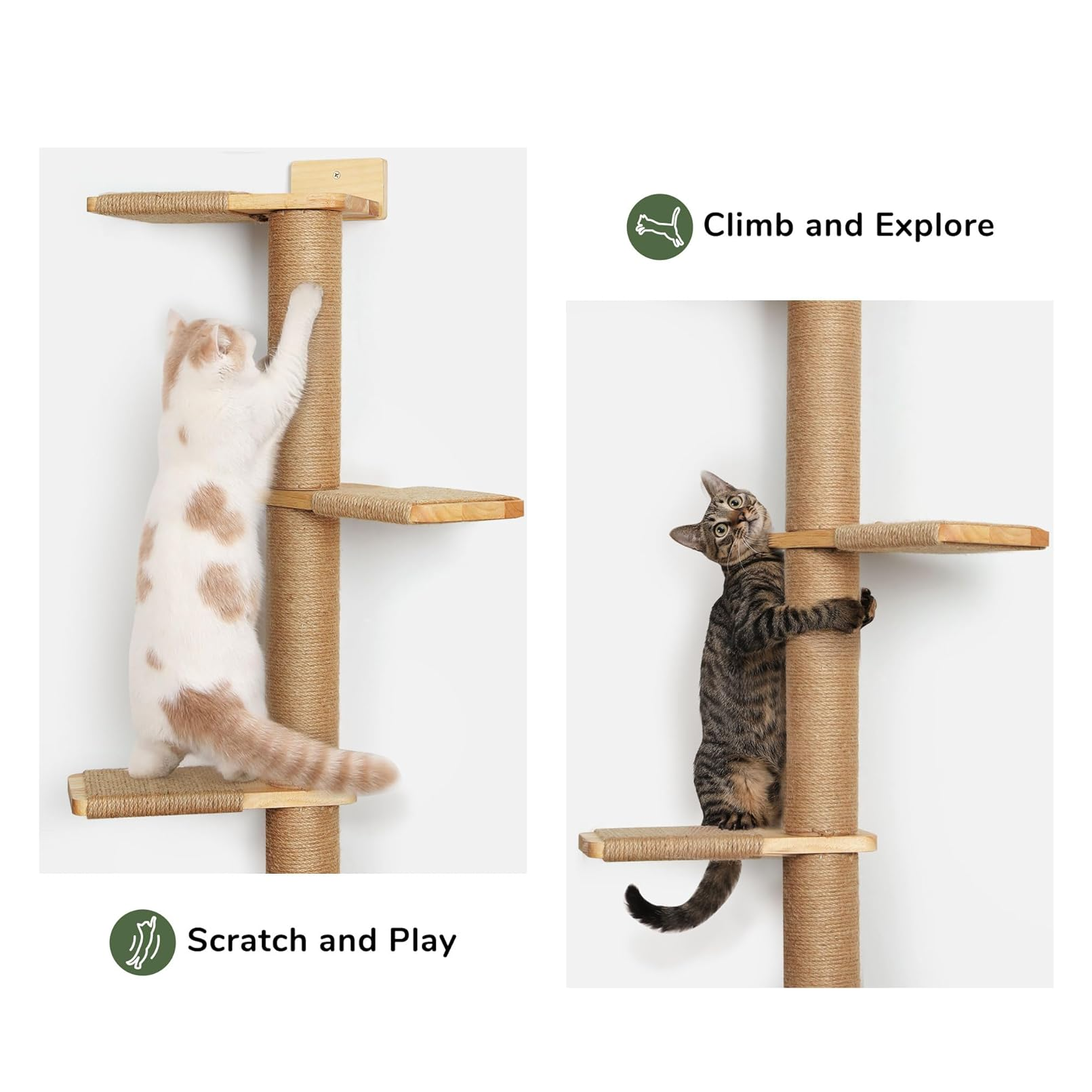 Wall-Mounted Cat Tree Tower with Scratching Post (81-Inch 5-Tier ). Customizable & Space-Saving Design