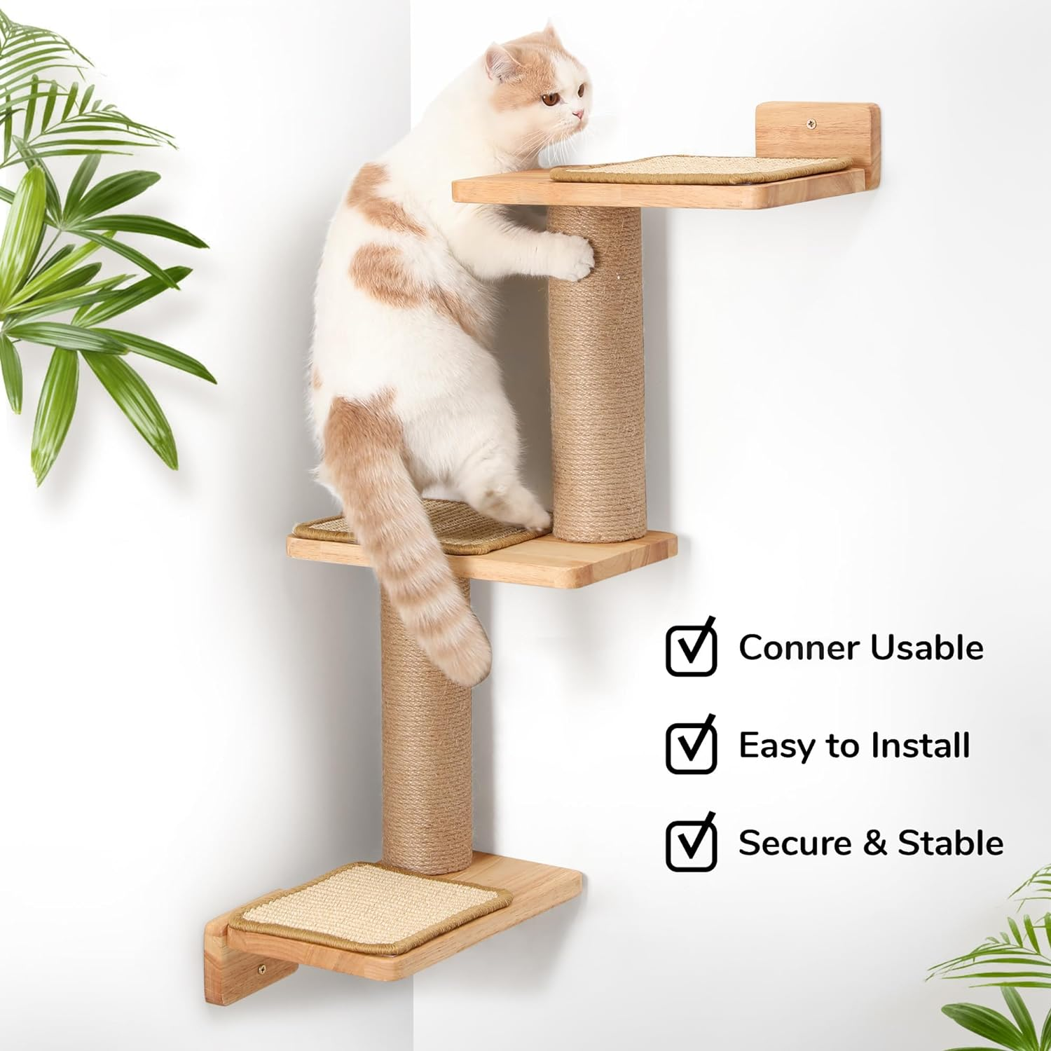 3-in-1 Transformable Wall-Mounted Cat Tree with Scratching Posts and Shelves, Perfect for Climbing, Playing, and Napping