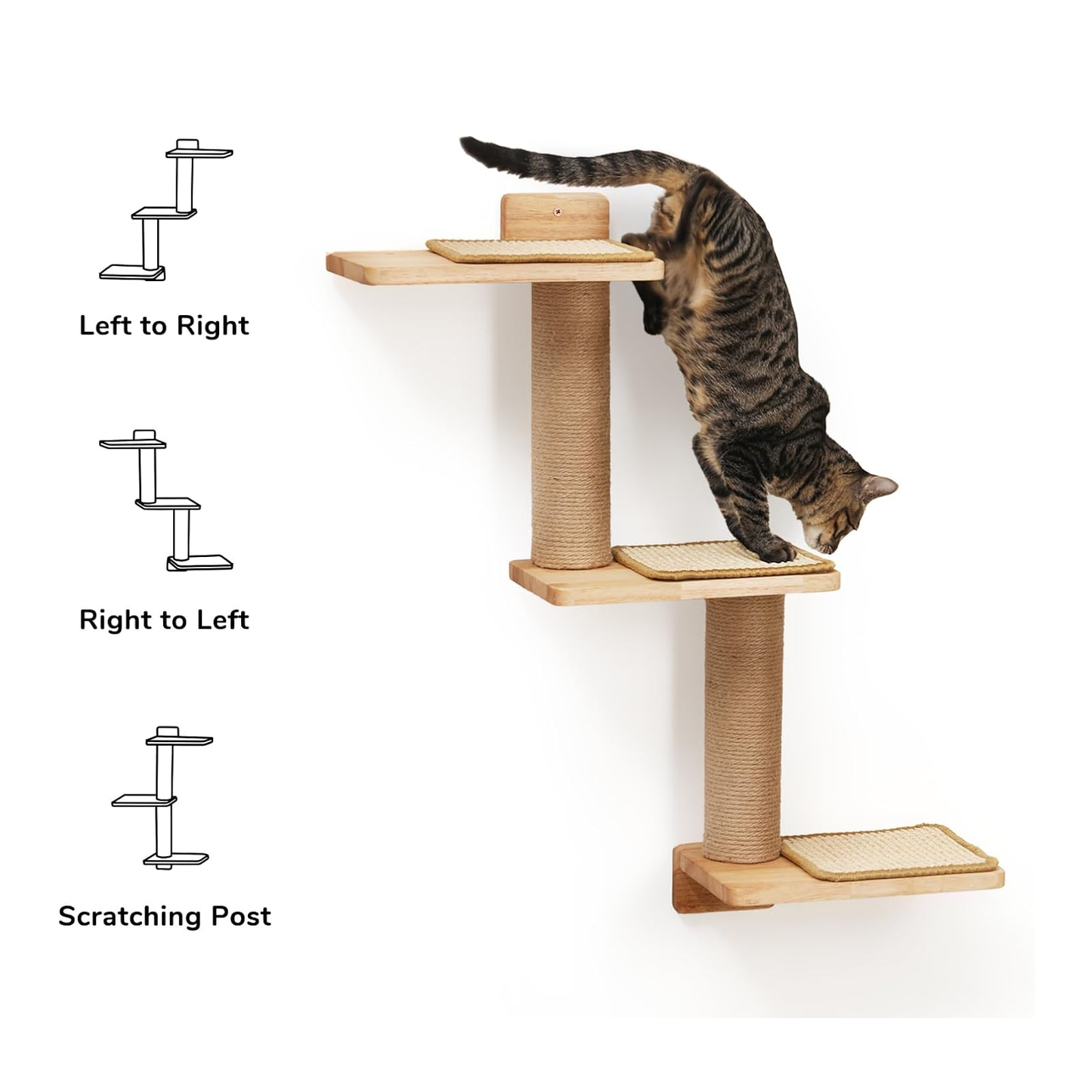 3-in-1 Transformable Wall-Mounted Cat Tree with Scratching Posts and Shelves, Perfect for Climbing, Playing, and Napping