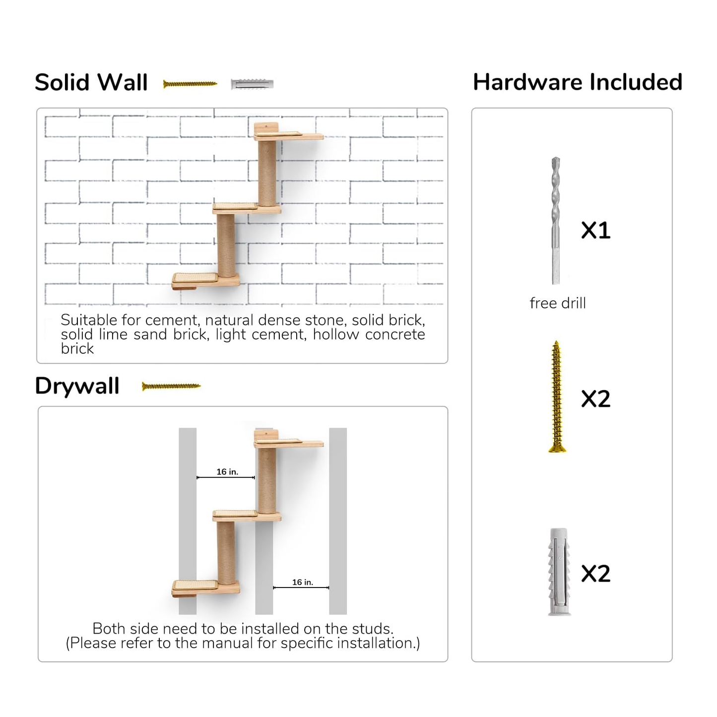 3-in-1 Transformable Wall-Mounted Cat Tree with Scratching Posts and Shelves, Perfect for Climbing, Playing, and Napping