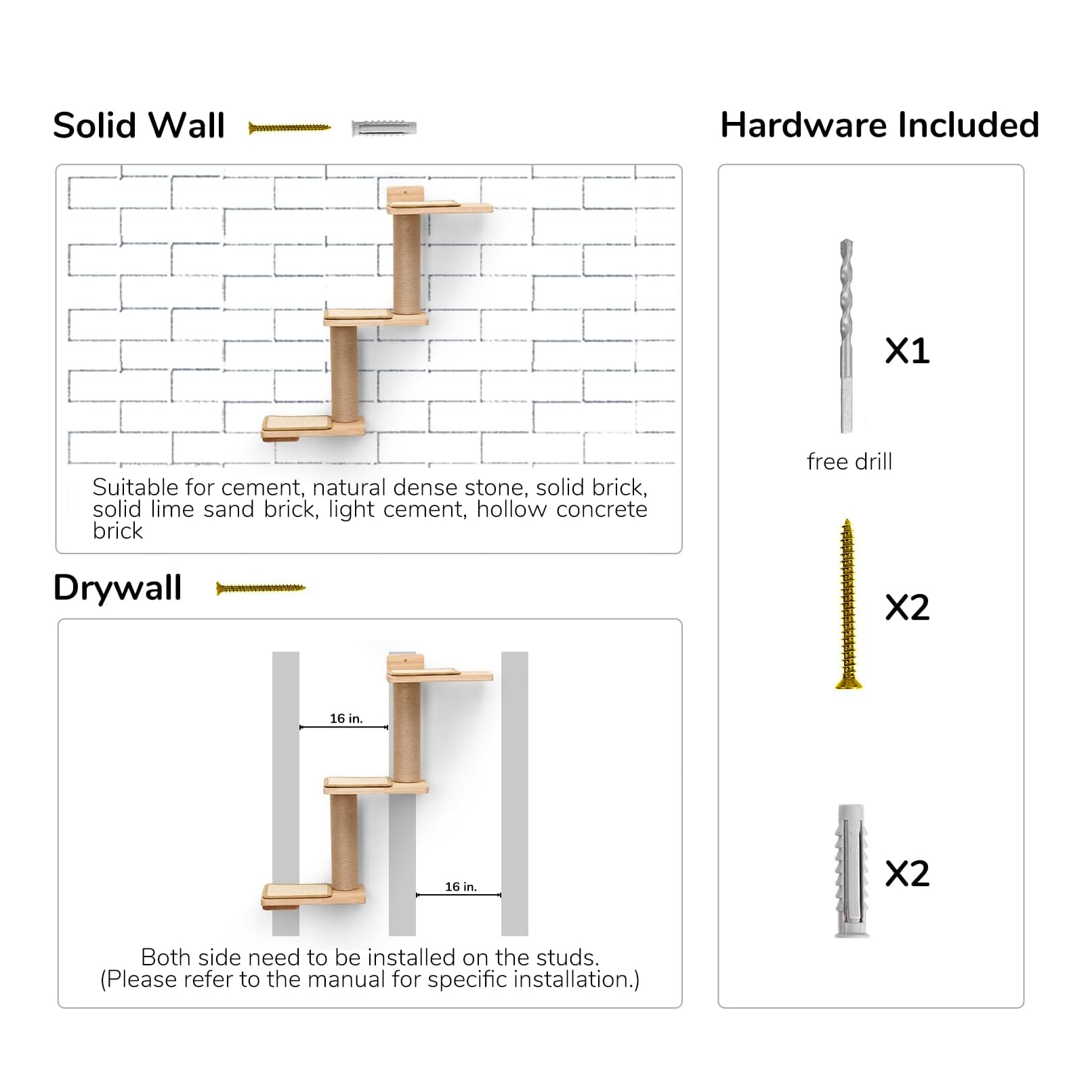 3-in-1 Transformable Wall-Mounted Cat Tree with Scratching Posts and Shelves, Perfect for Climbing, Playing, and Napping