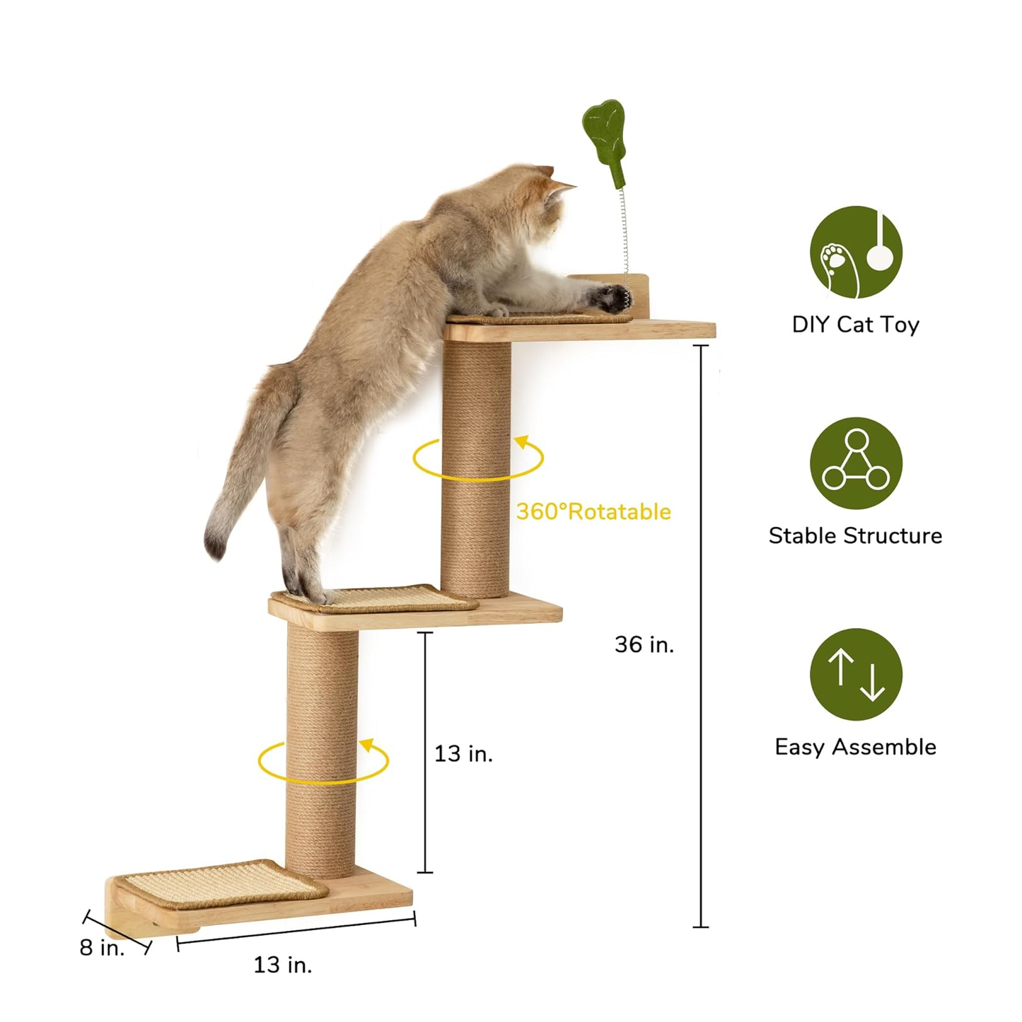 3-in-1 Transformable Wall-Mounted Cat Tree with Scratching Posts and Shelves, Perfect for Climbing, Playing, and Napping
