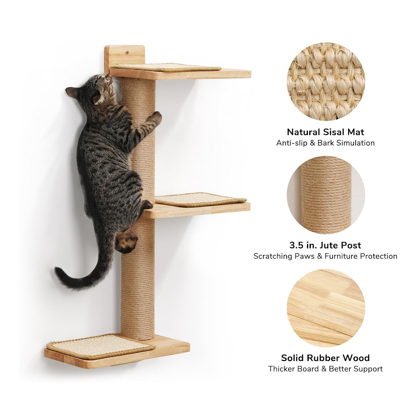3-in-1 Transformable Wall-Mounted Cat Tree with Scratching Posts and Shelves, Perfect for Climbing, Playing, and Napping