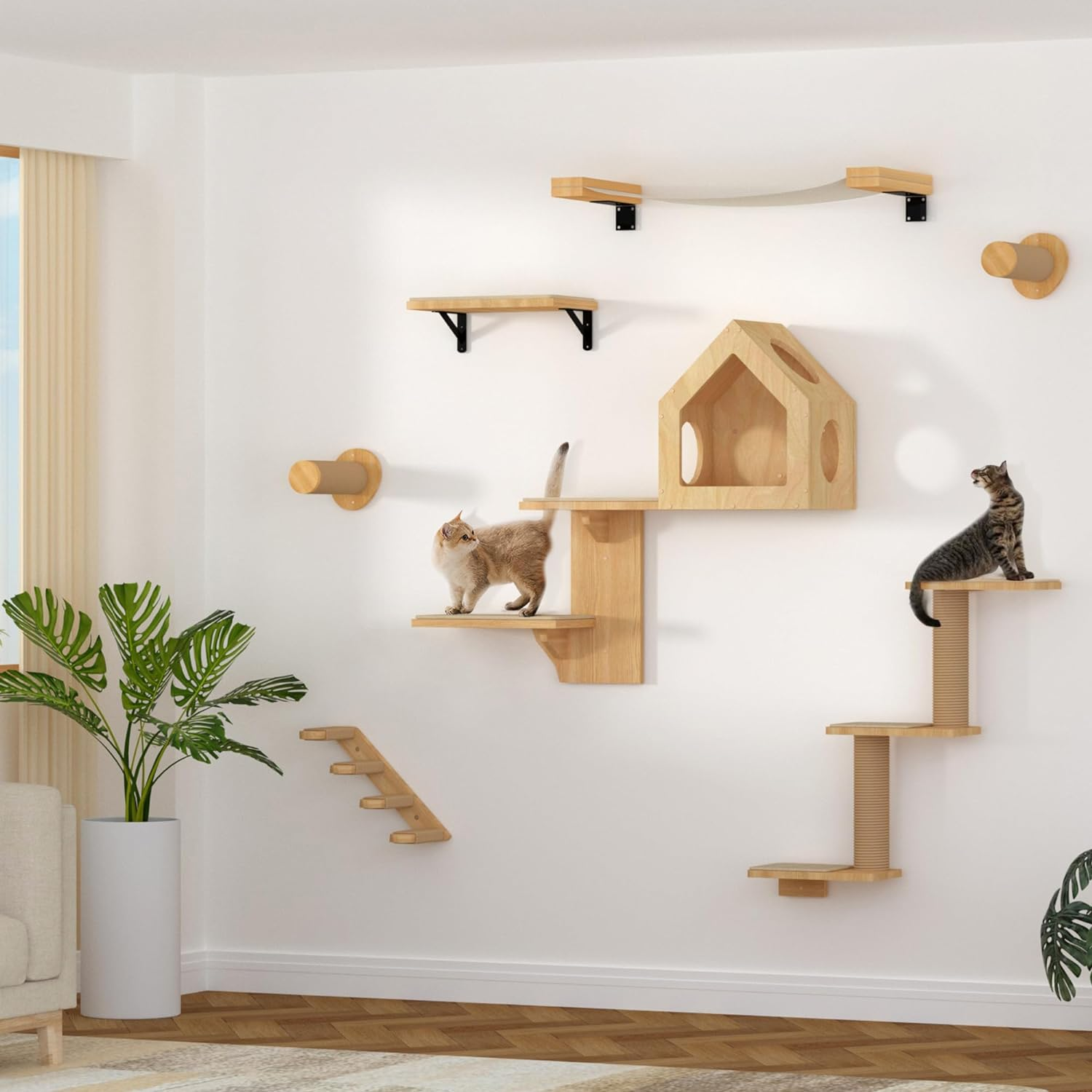 3-in-1 Transformable Wall-Mounted Cat Tree with Scratching Posts and Shelves, Perfect for Climbing, Playing, and Napping