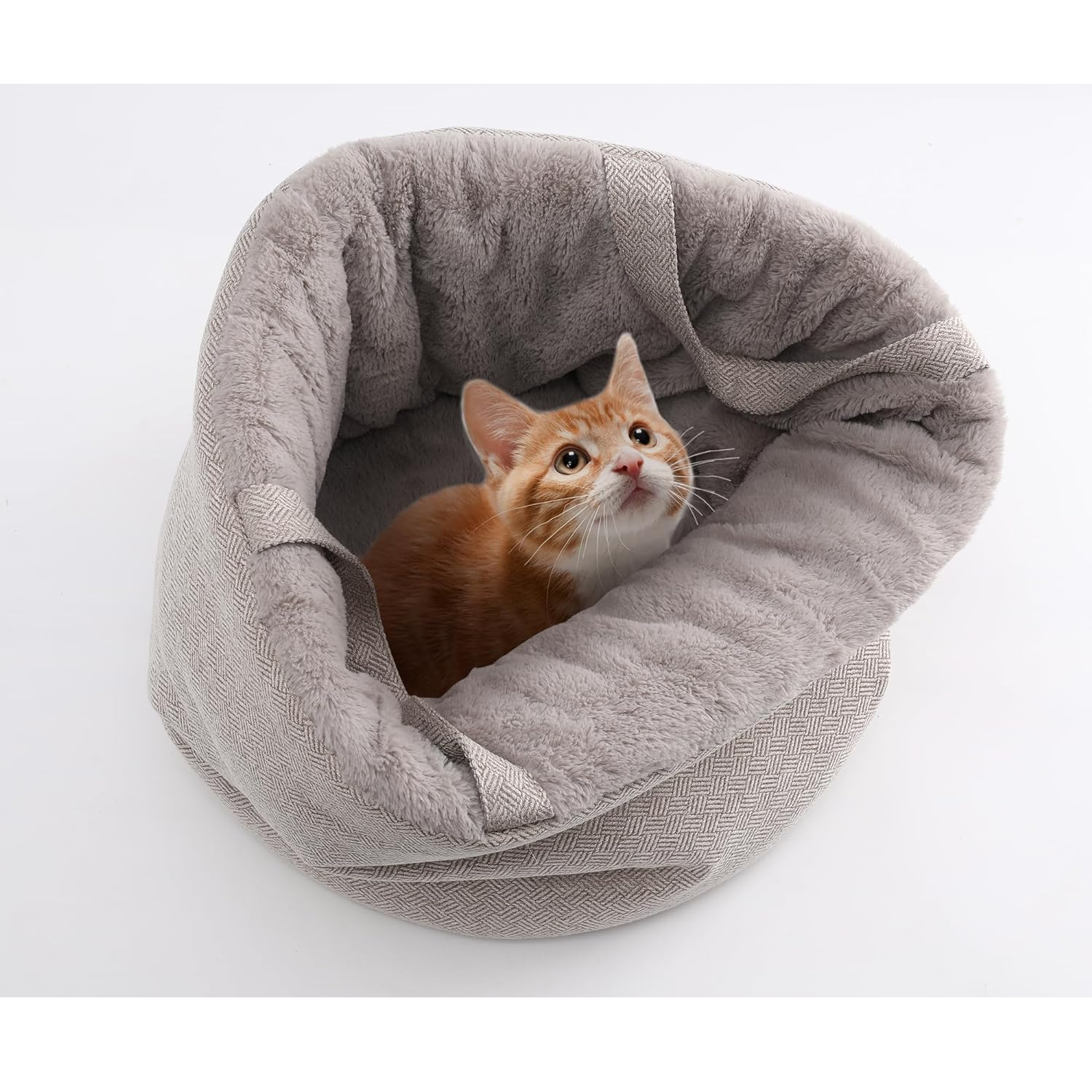 Reversible Cat Bed for Indoor Cats, Deep Sleep Puppy Bed, Multi-Season Kitten Bed, Roomy Small Dog/Bunny Bed