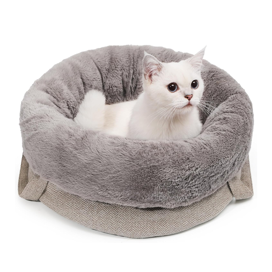 Reversible Cat Bed for Indoor Cats, Deep Sleep Puppy Bed, Multi-Season Kitten Bed, Roomy Small Dog/Bunny Bed