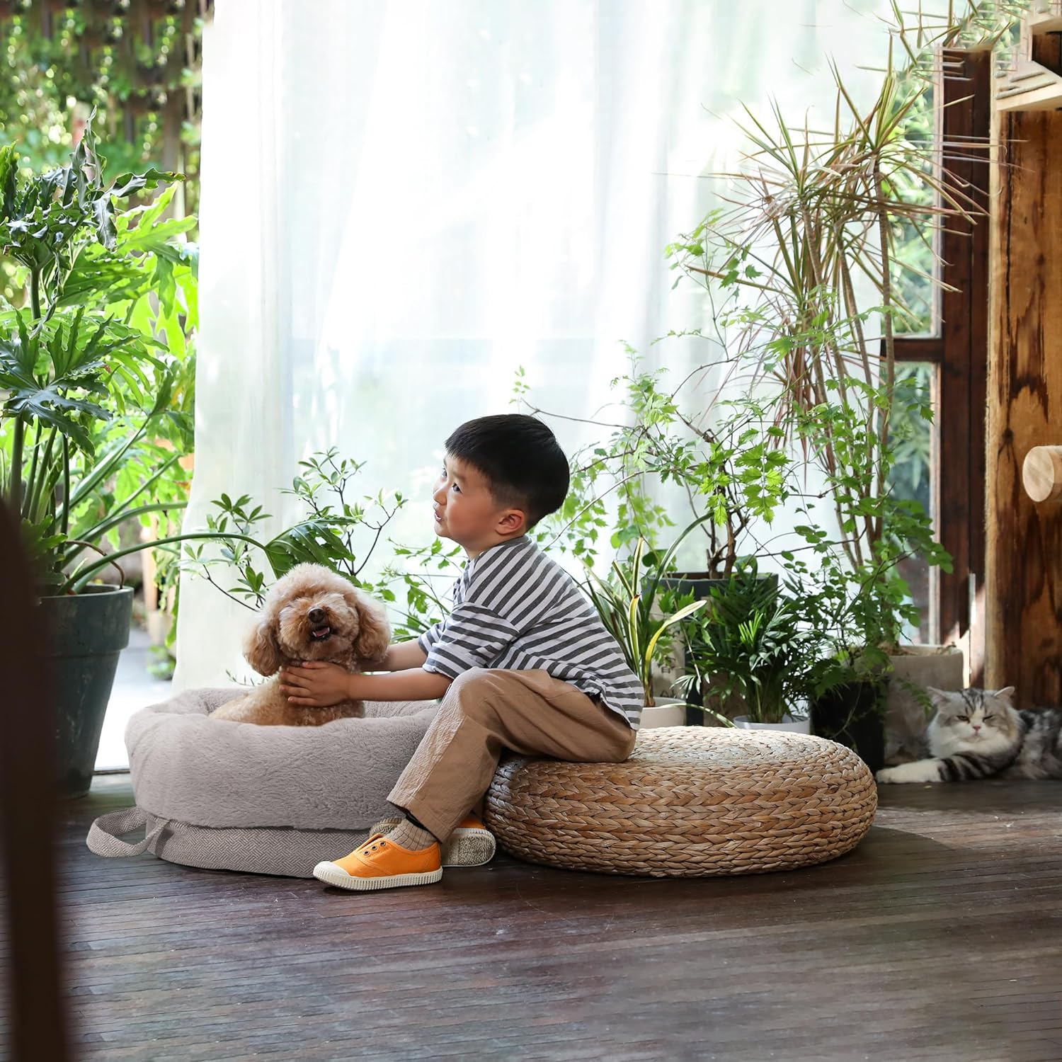 Reversible Cat Bed for Indoor Cats, Deep Sleep Puppy Bed, Multi-Season Kitten Bed, Roomy Small Dog/Bunny Bed